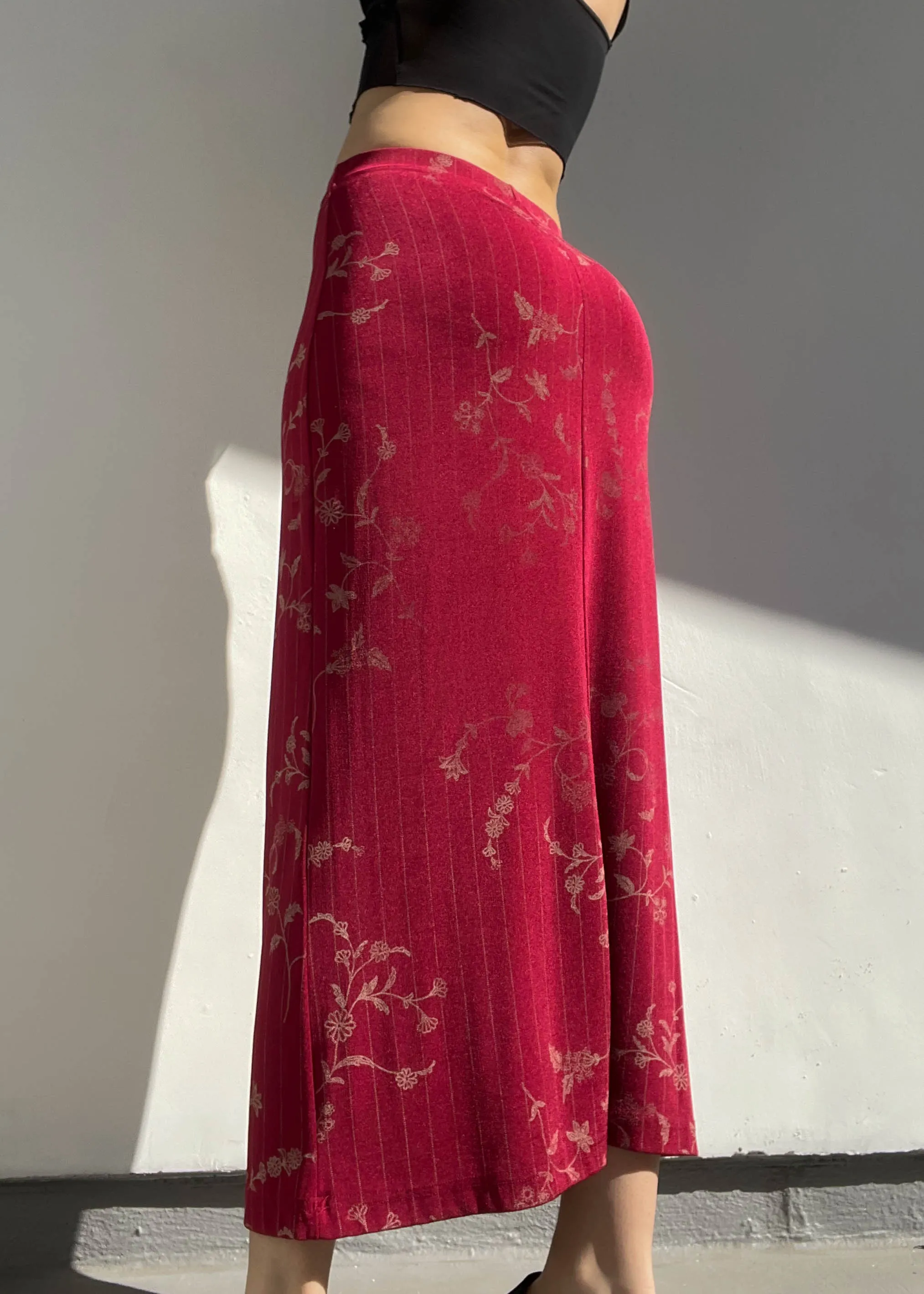 90’s Red & Gold Floral Maxi Skirt (S)