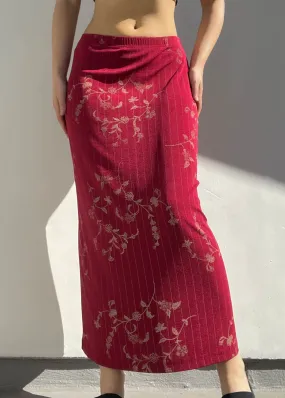90’s Red & Gold Floral Maxi Skirt (S)