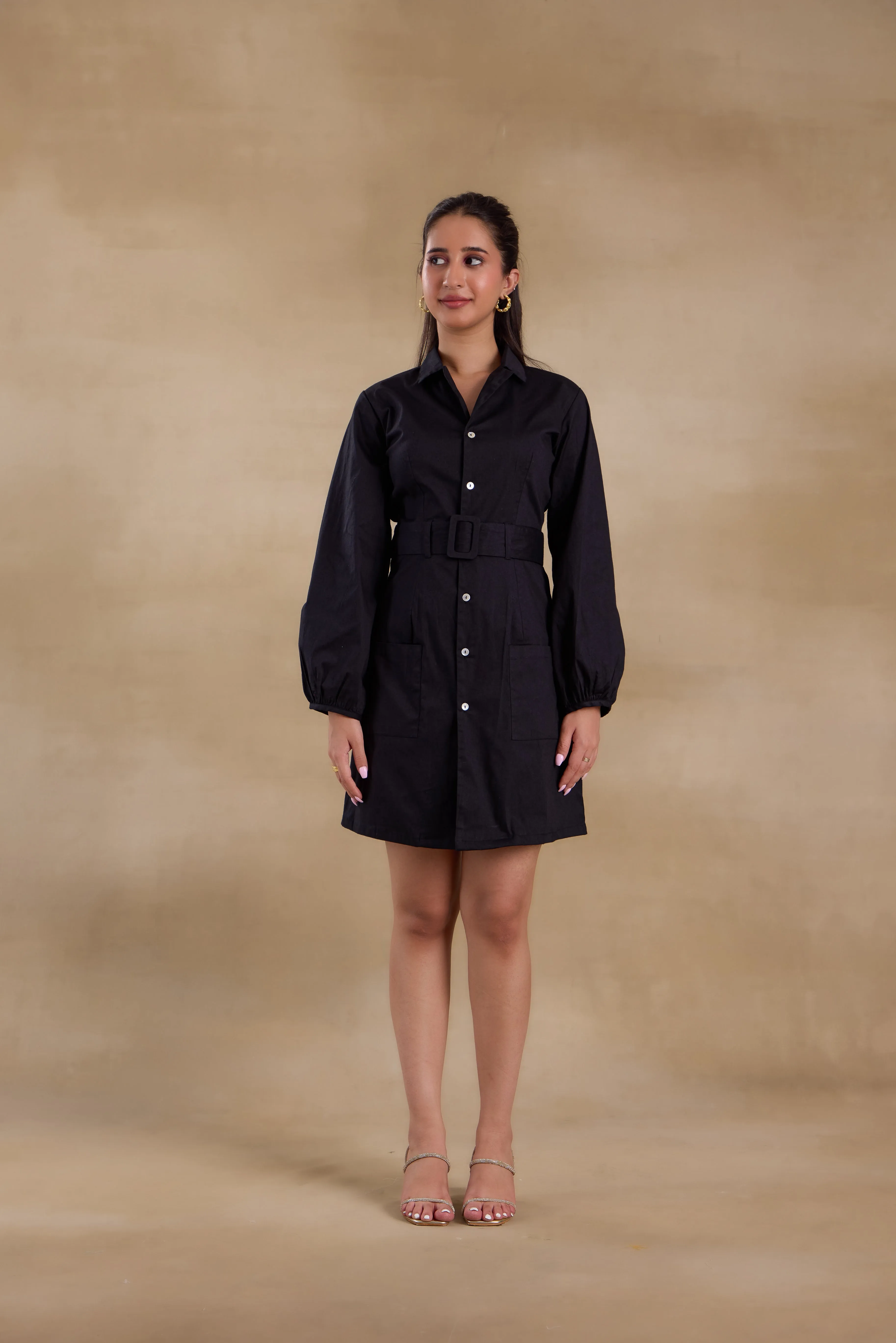 Alaya Essentials Black Belted Blazer Dress