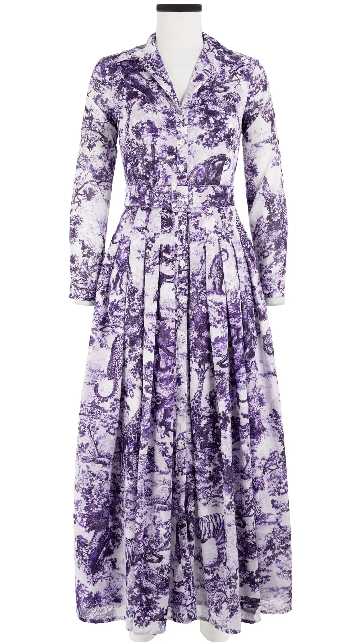 Audrey Dress #4 Shirt Collar 3/4 Sleeve Maxi Length Cotton Musola (Safari Toile White)