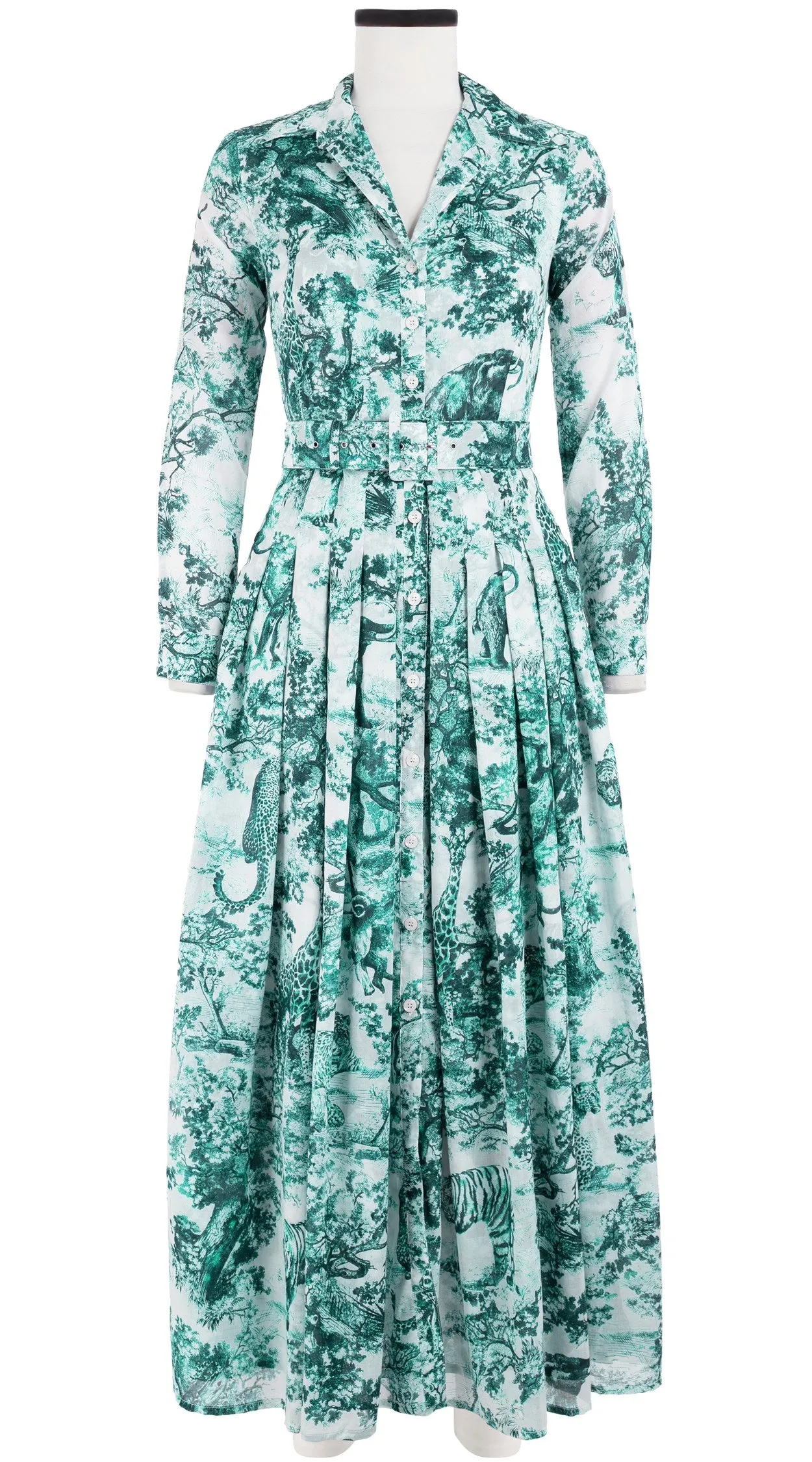 Audrey Dress #4 Shirt Collar 3/4 Sleeve Maxi Length Cotton Musola (Safari Toile White)