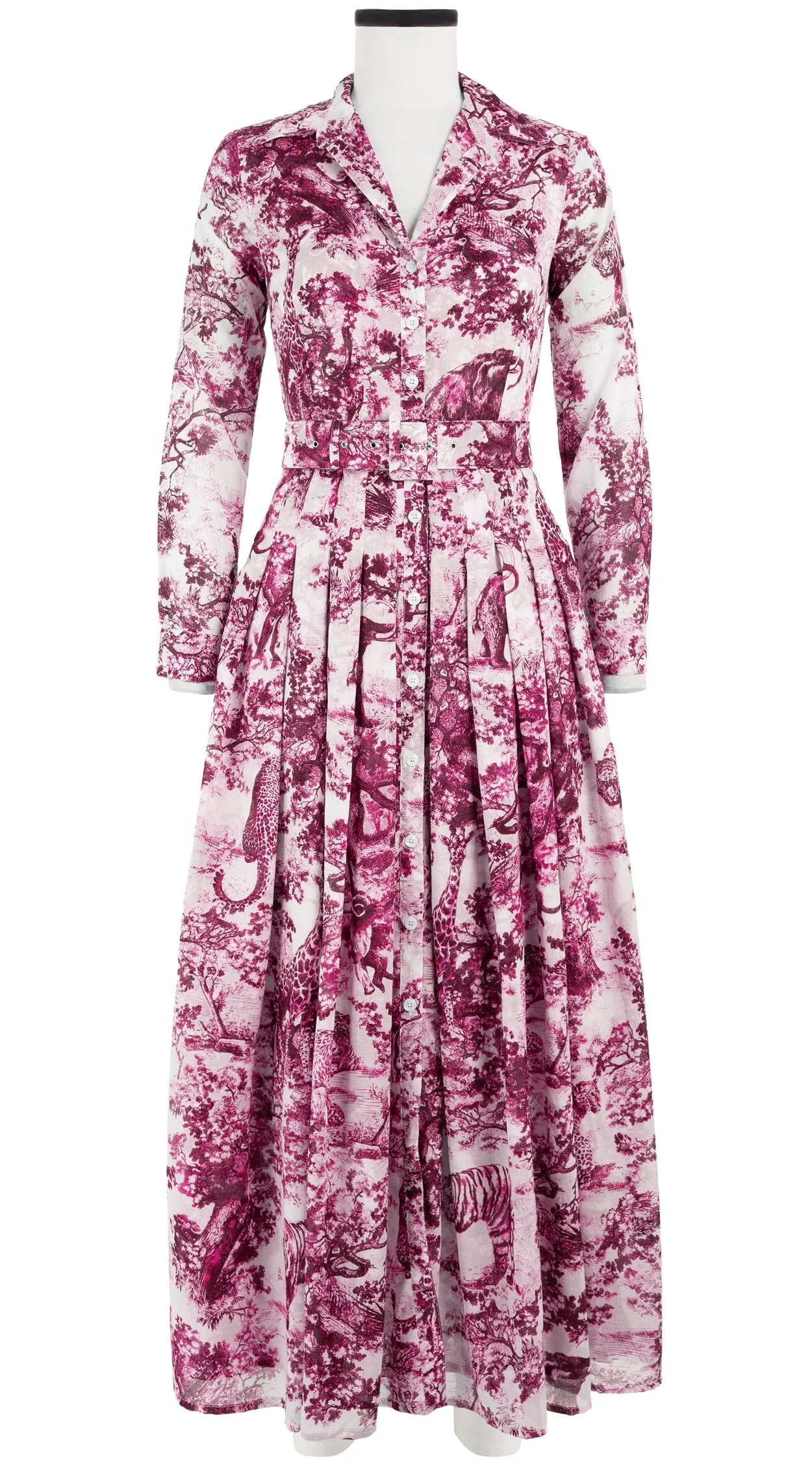 Audrey Dress #4 Shirt Collar 3/4 Sleeve Maxi Length Cotton Musola (Safari Toile White)