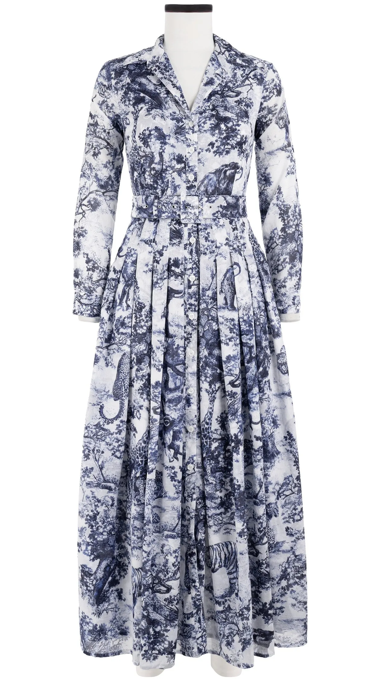 Audrey Dress #4 Shirt Collar 3/4 Sleeve Maxi Length Cotton Musola (Safari Toile White)