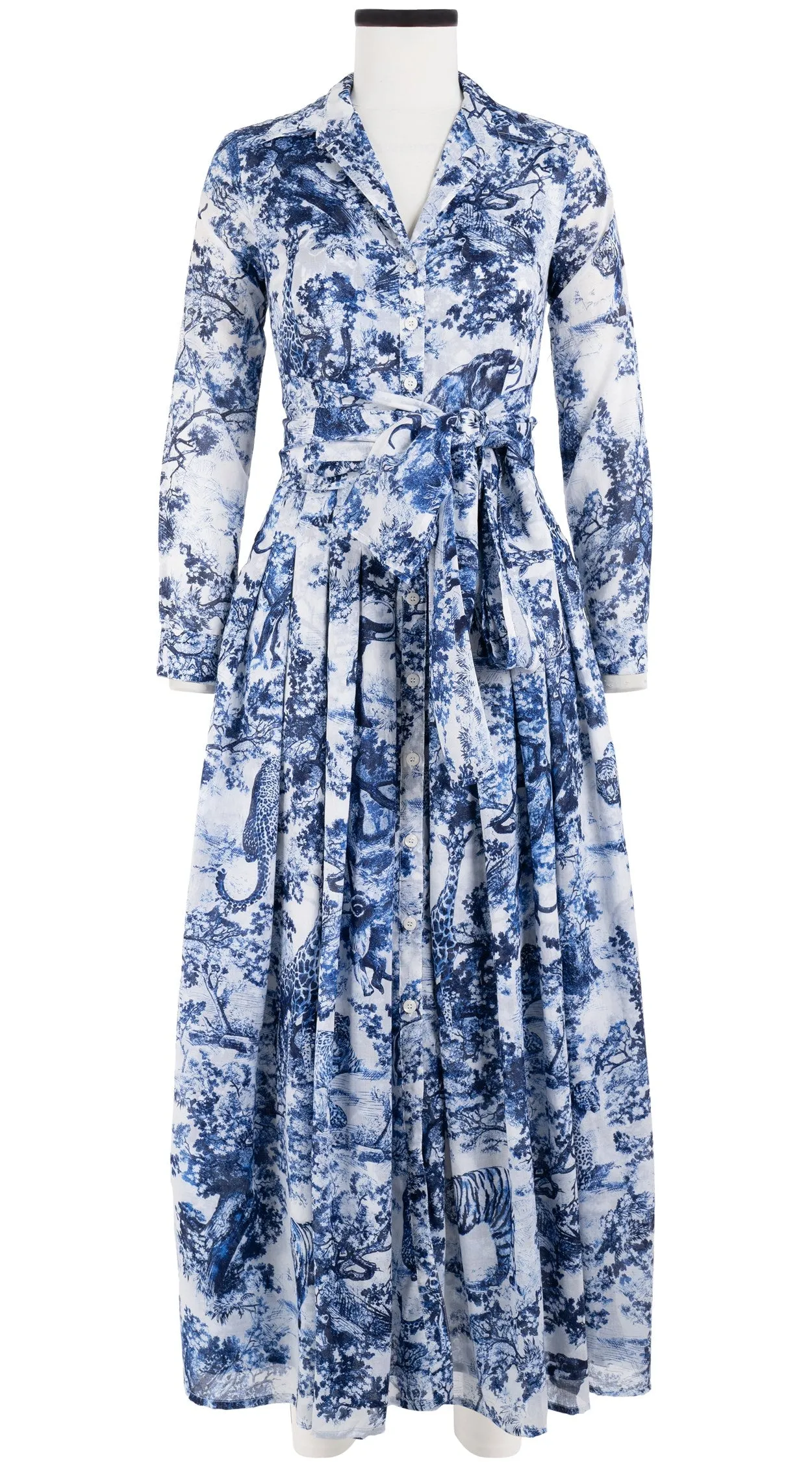 Audrey Dress #4 Shirt Collar 3/4 Sleeve Maxi Length Cotton Musola (Safari Toile White)