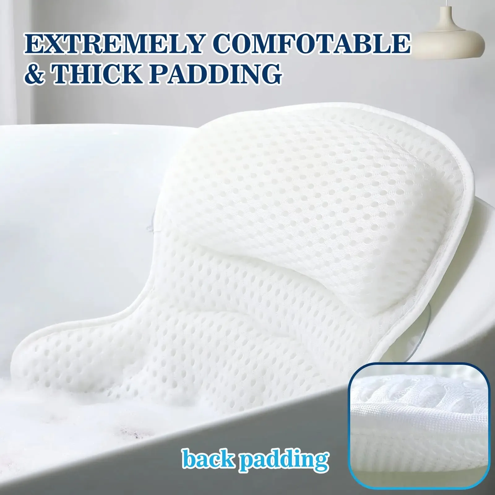Bath Tub Pillow Headrest with Soft Mesh Fabric, Non-Slip Suction Cups