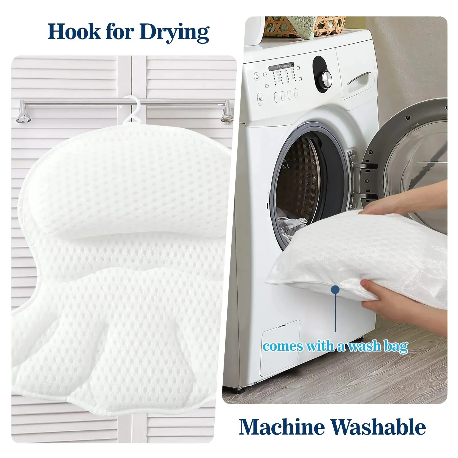 Bath Tub Pillow Headrest with Soft Mesh Fabric, Non-Slip Suction Cups
