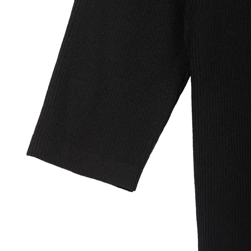 Black Naval Collar Knitted Slim T-shirt