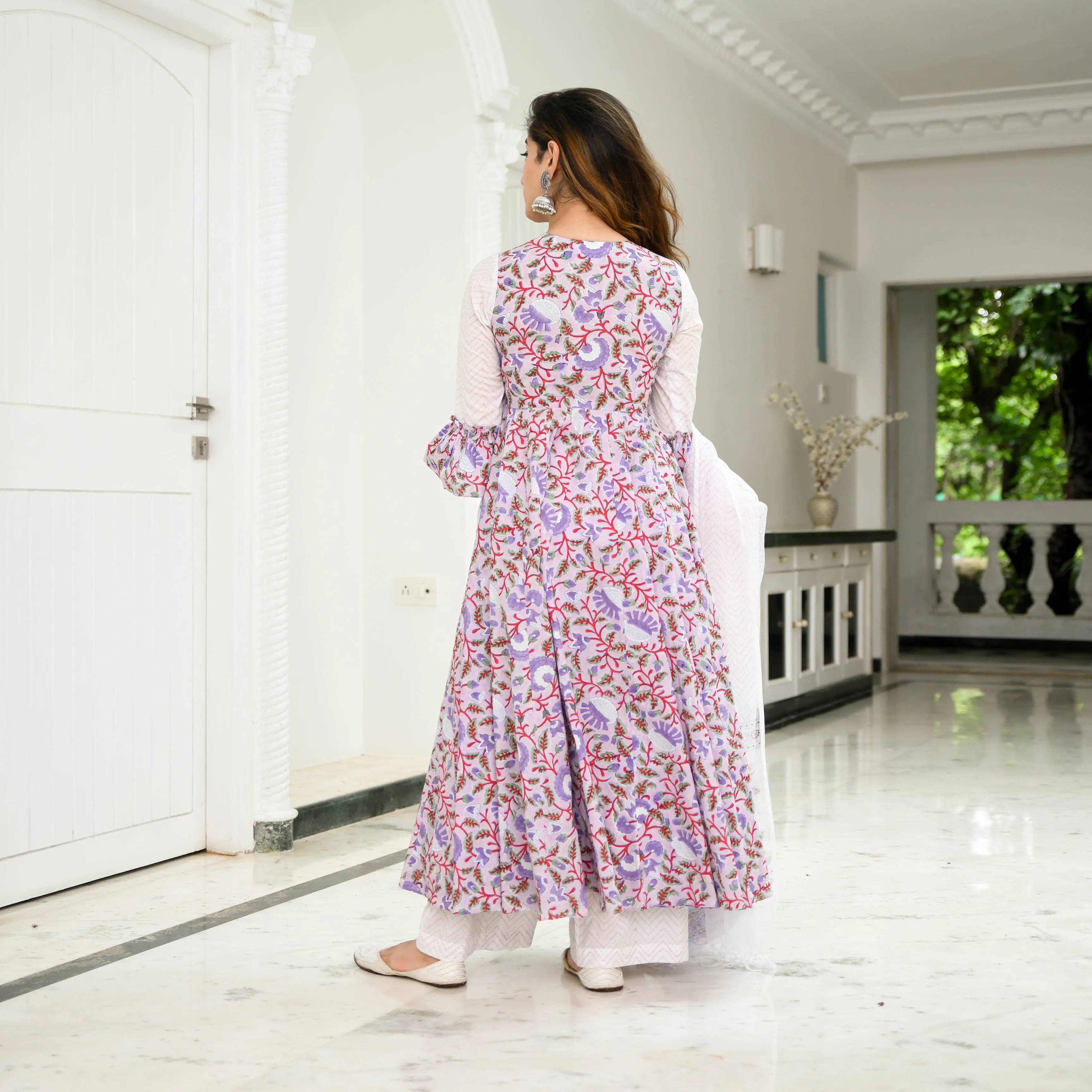 Bunaai Orchid Floral Printed Cotton Suit