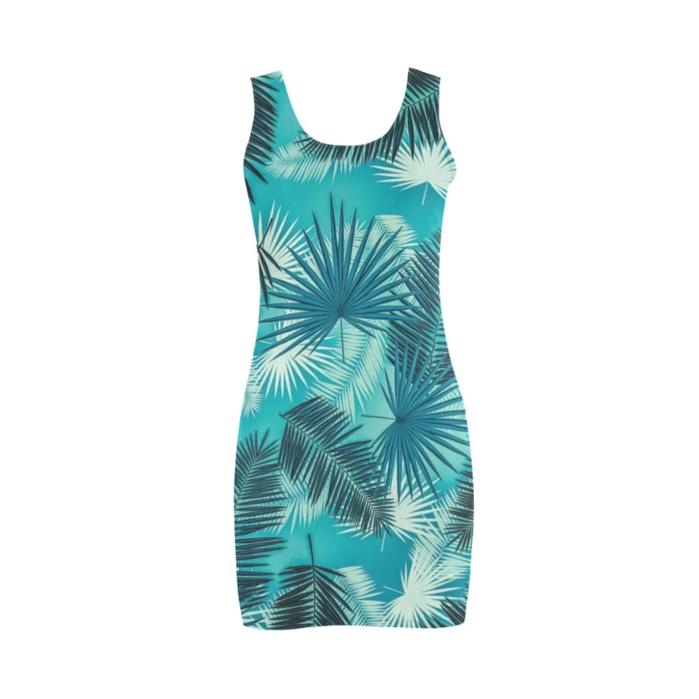 cerulean blue palm print Medea Vest Dress (Model D06)