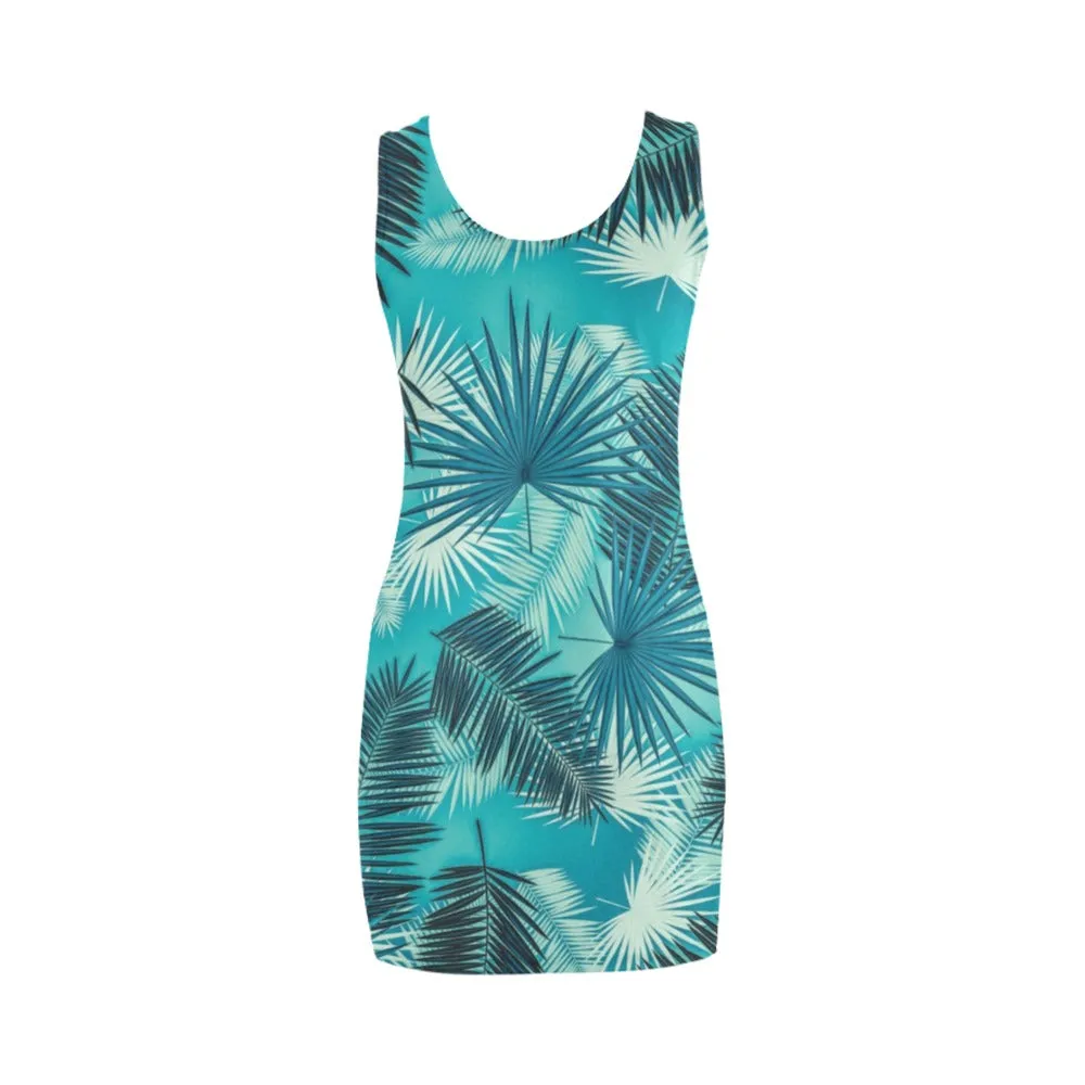 cerulean blue palm print Medea Vest Dress (Model D06)