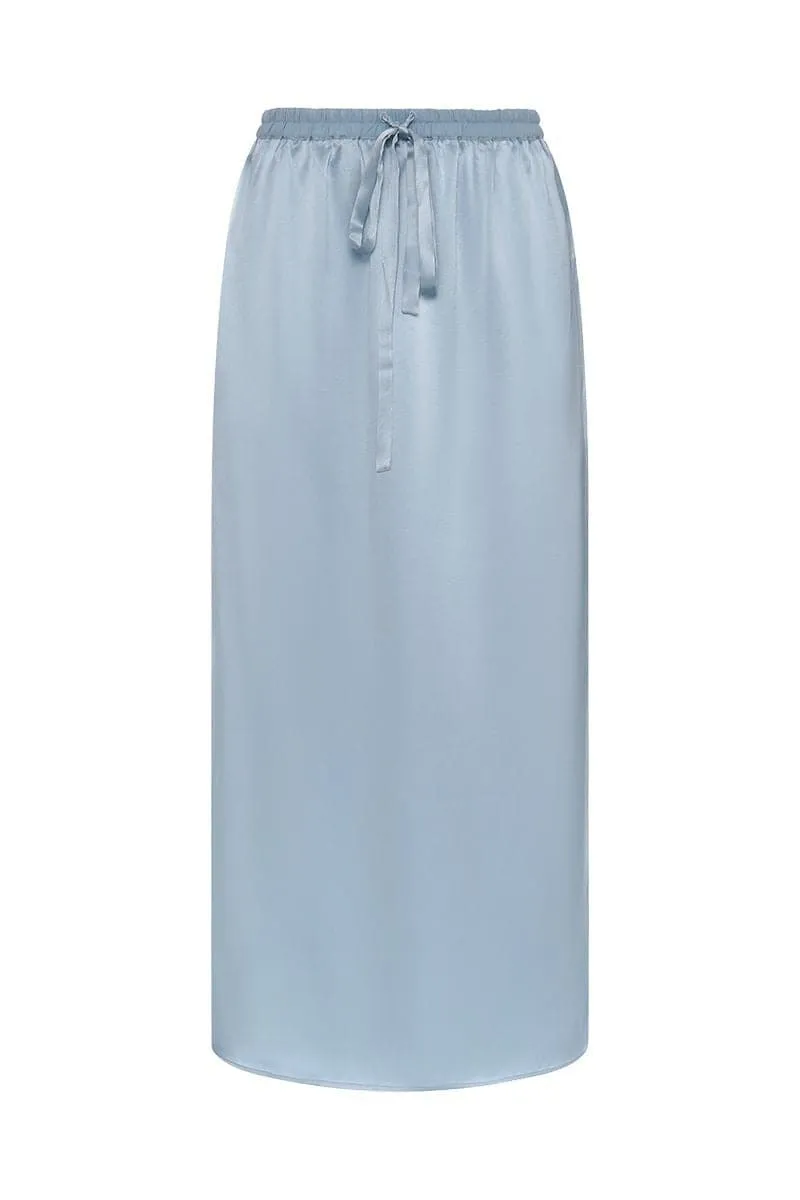 CRYSTAL BLUE BRIDE-TO-BE SILK STRAIGHT LONG SKIRT