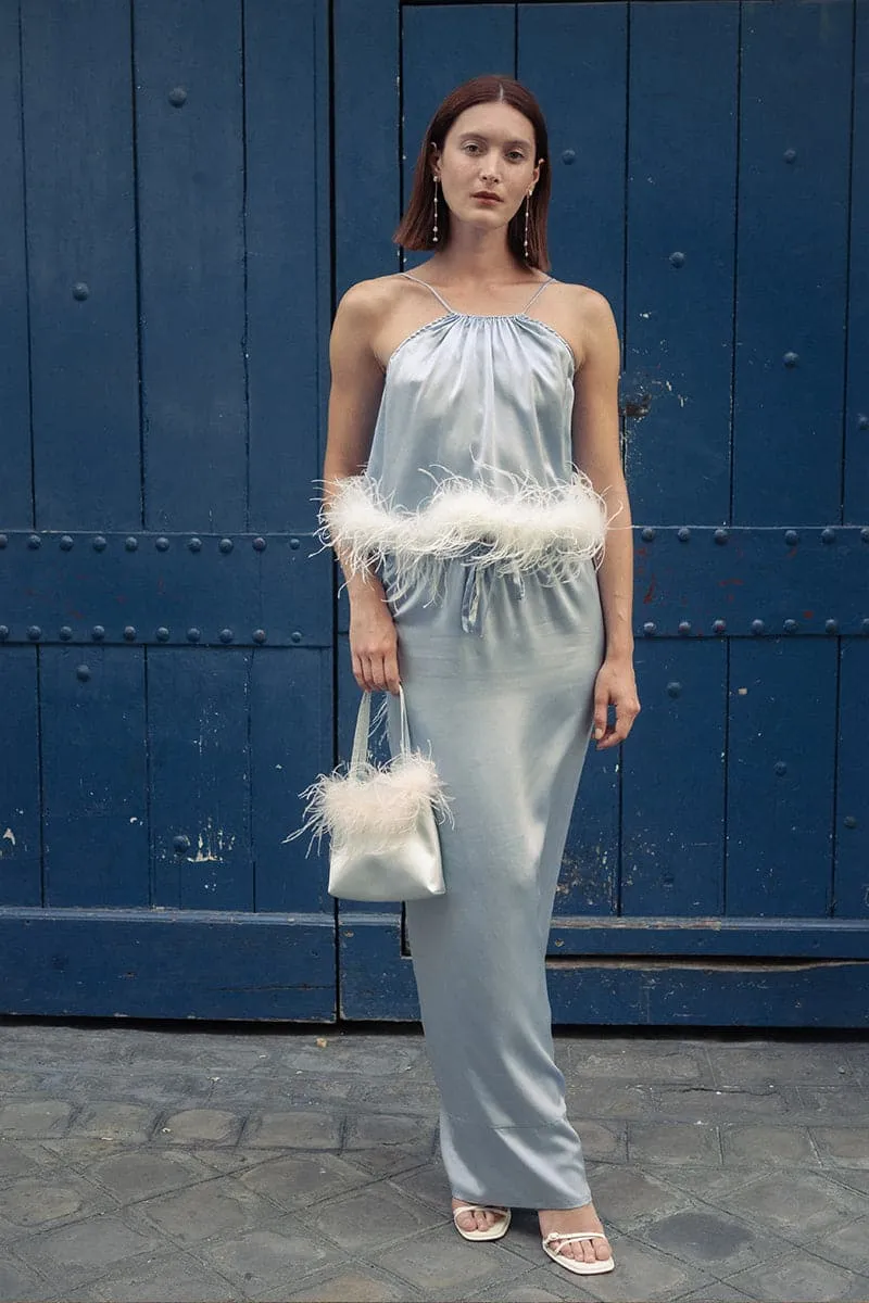 CRYSTAL BLUE BRIDE-TO-BE SILK STRAIGHT LONG SKIRT