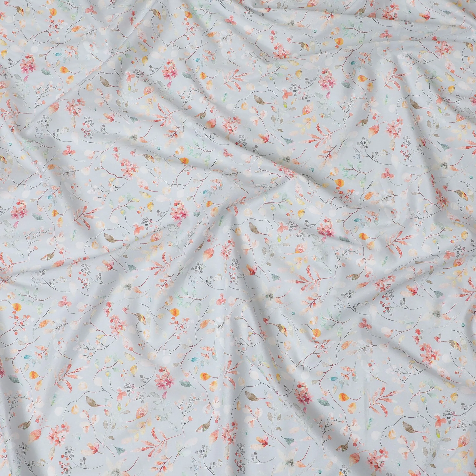 Delicate Botanical Cotton Voile Fabric - 110cm Wide, Springtime Print from India-D18531