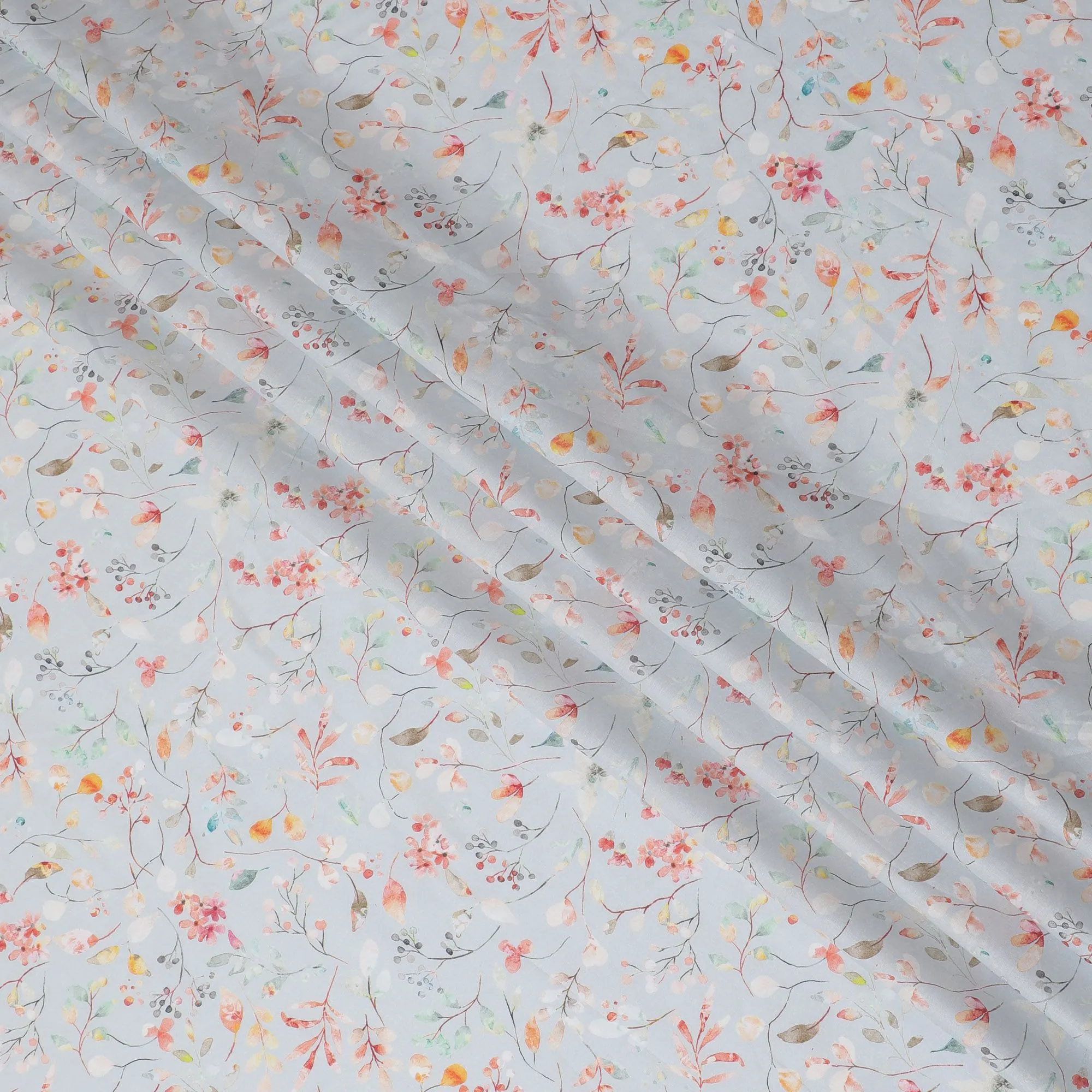 Delicate Botanical Cotton Voile Fabric - 110cm Wide, Springtime Print from India-D18531