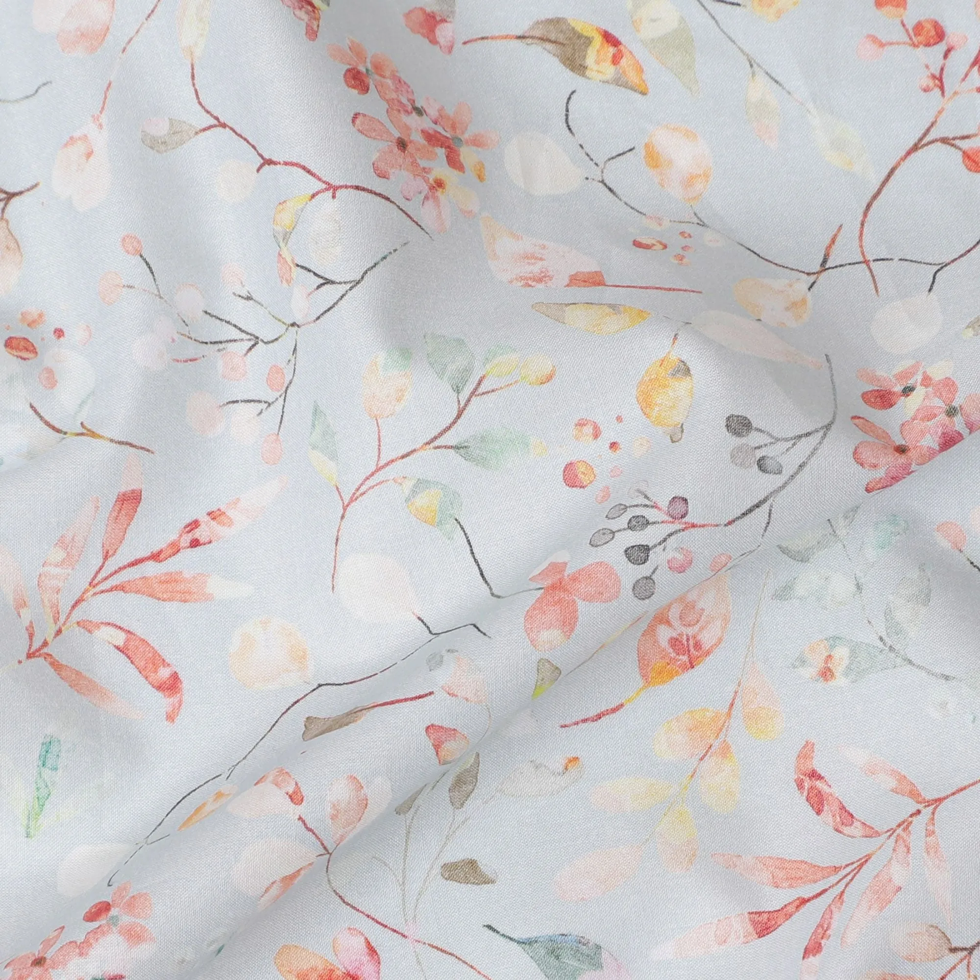 Delicate Botanical Cotton Voile Fabric - 110cm Wide, Springtime Print from India-D18531