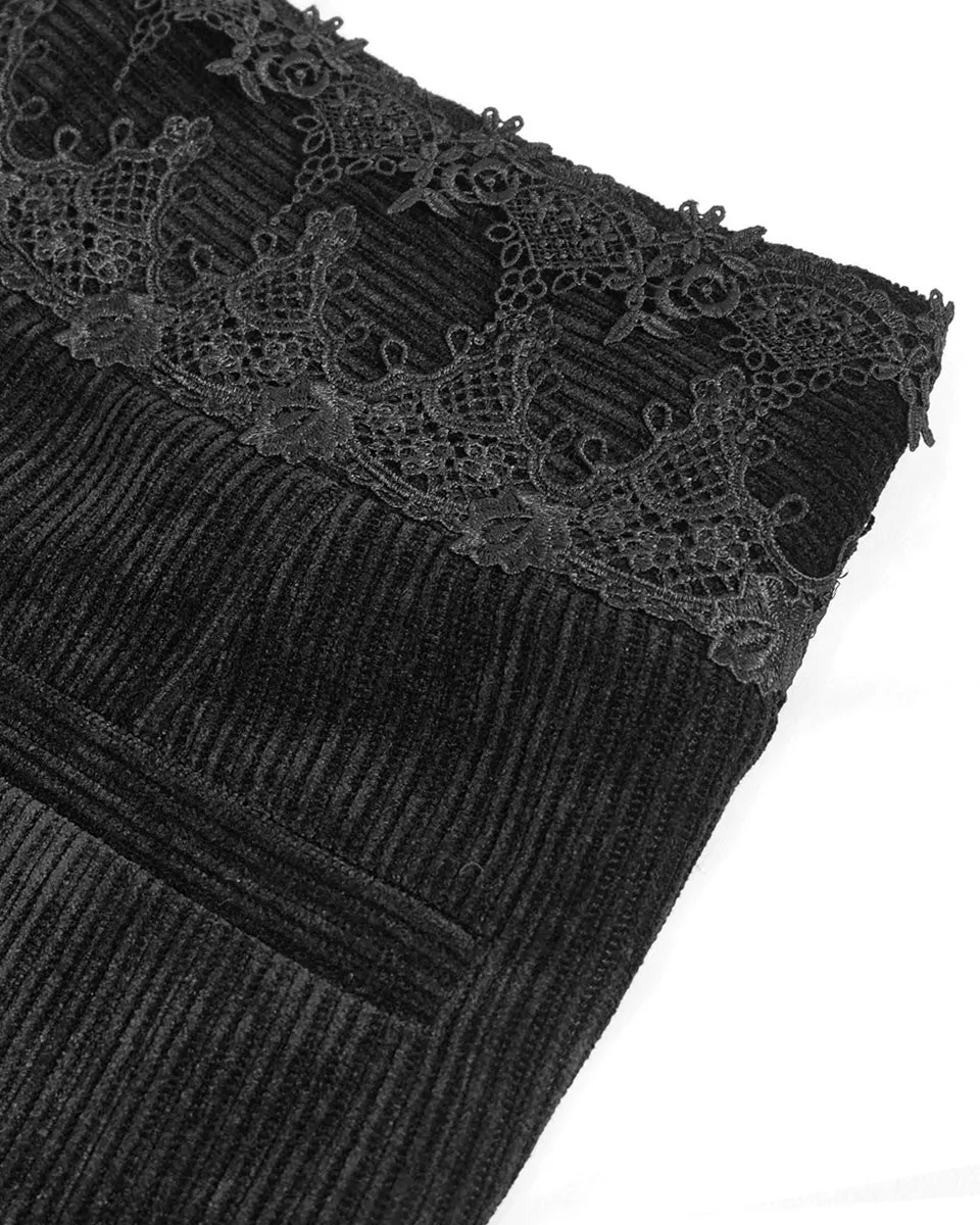 Devil Fashion Mens Regency Gothic Embellished Corduroy Dress Pants - Black