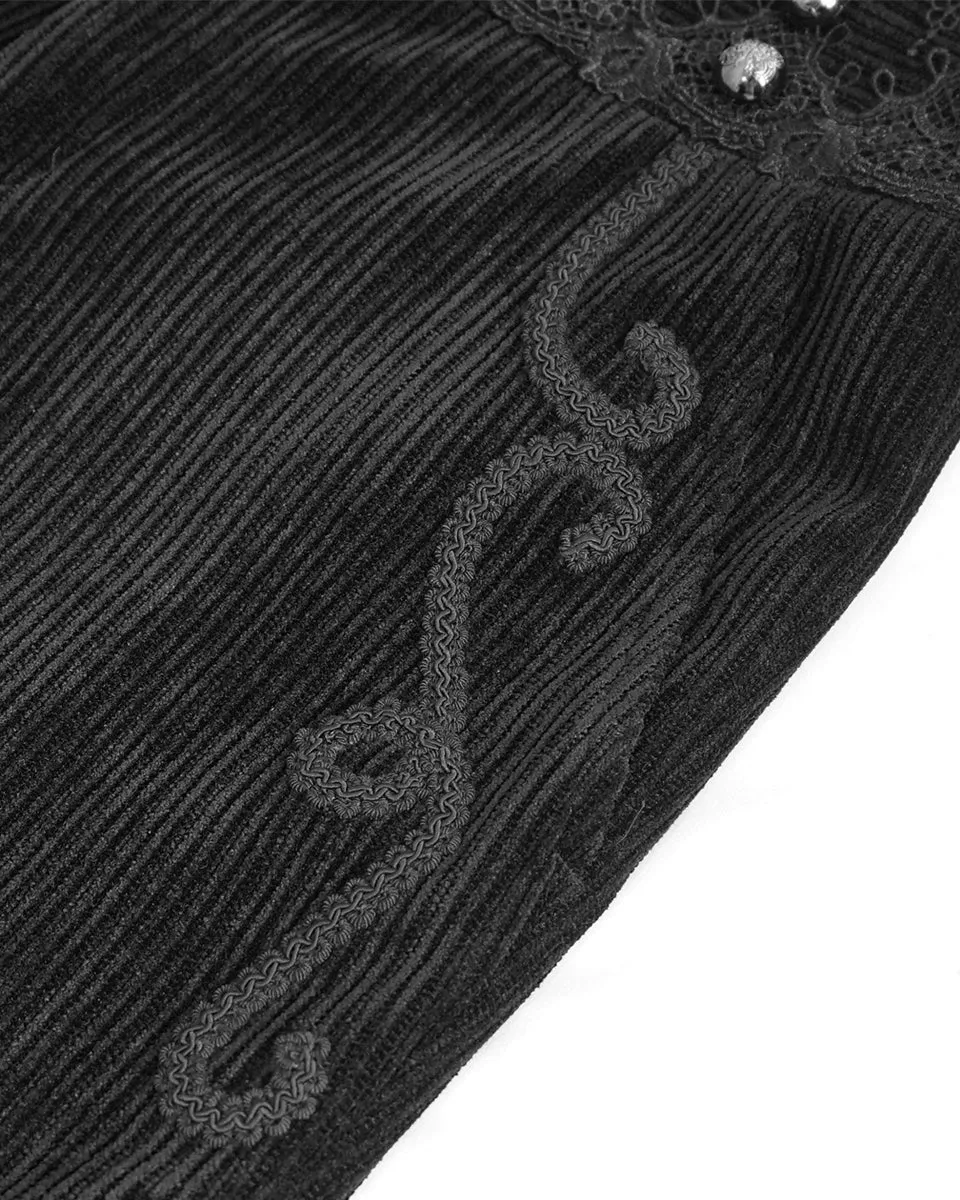Devil Fashion Mens Regency Gothic Embellished Corduroy Dress Pants - Black