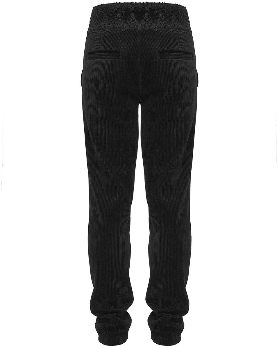 Devil Fashion Mens Regency Gothic Embellished Corduroy Dress Pants - Black