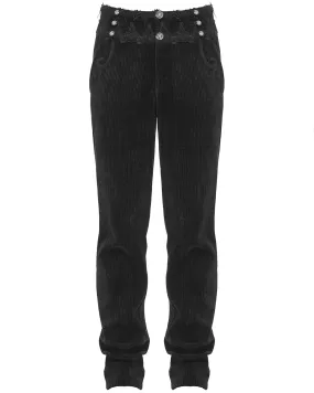 Devil Fashion Mens Regency Gothic Embellished Corduroy Dress Pants - Black