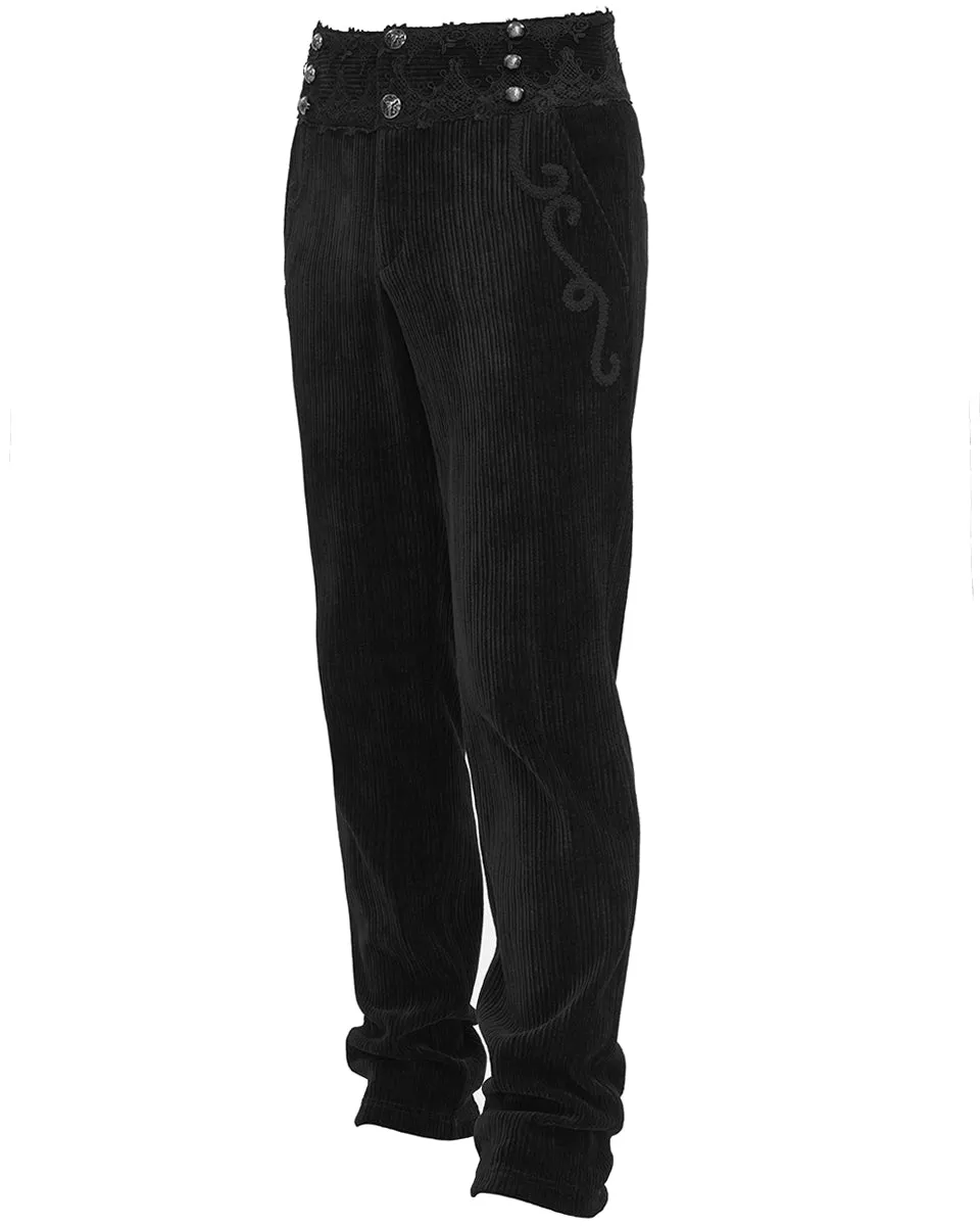 Devil Fashion Mens Regency Gothic Embellished Corduroy Dress Pants - Black
