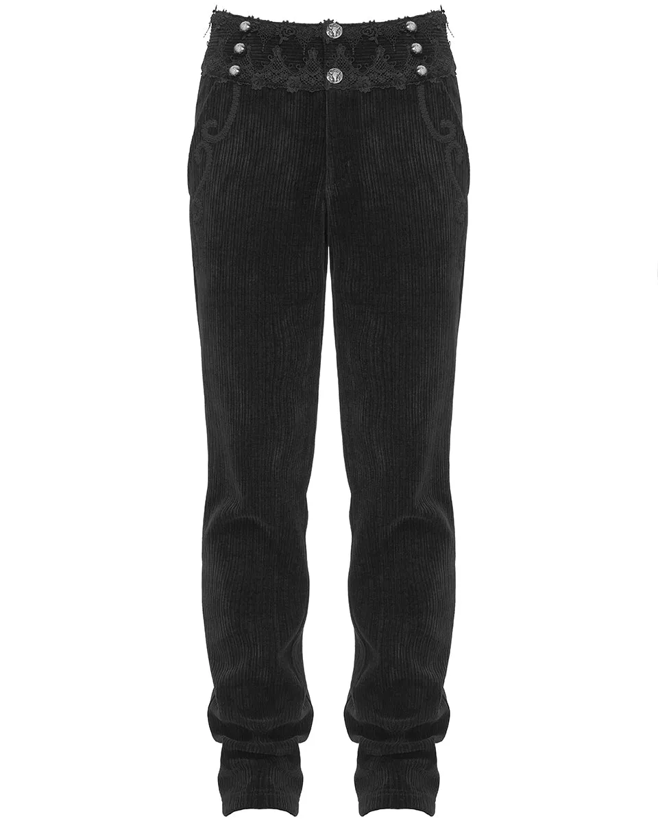 Devil Fashion Mens Regency Gothic Embellished Corduroy Dress Pants - Black