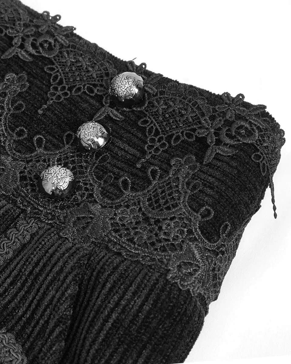 Devil Fashion Mens Regency Gothic Embellished Corduroy Dress Pants - Black