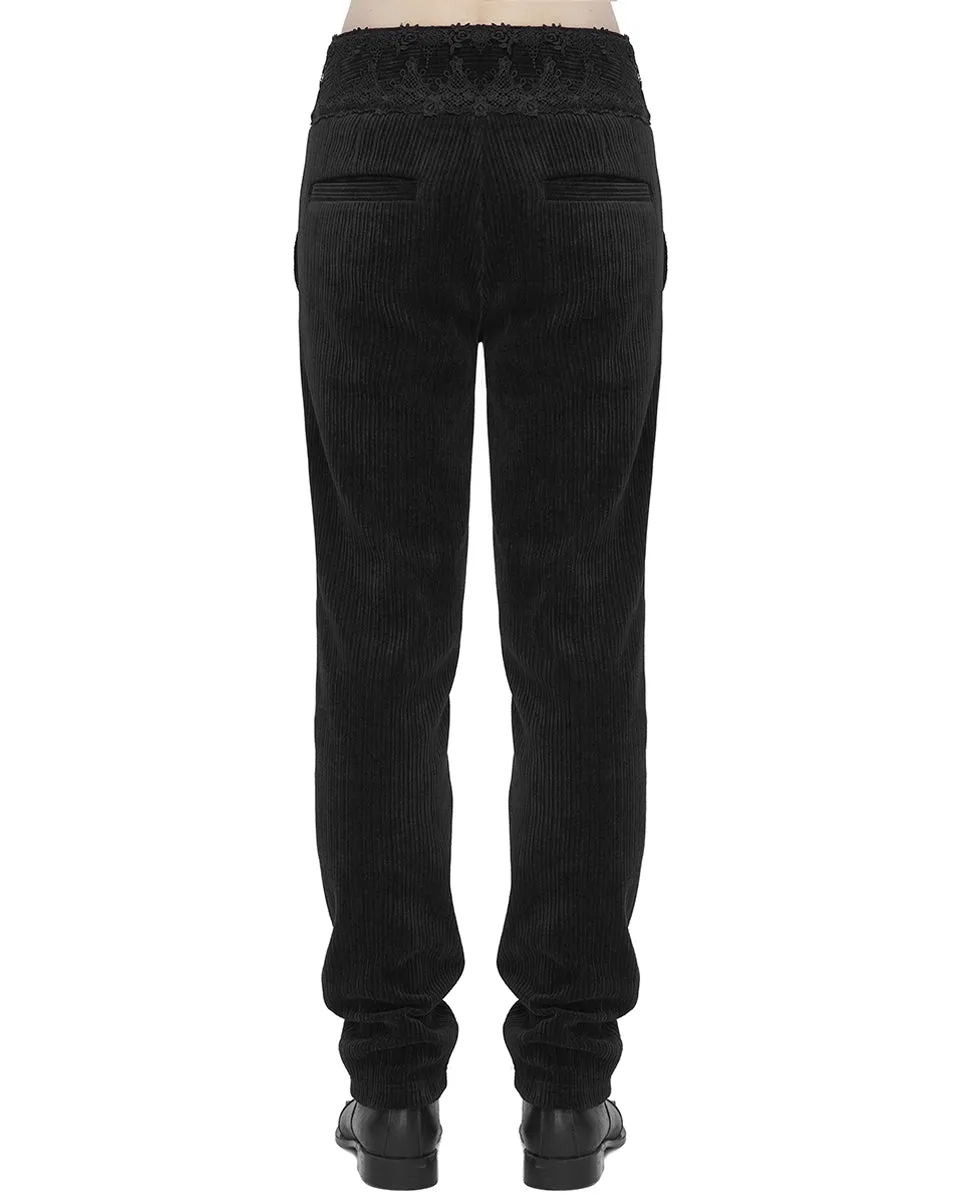 Devil Fashion Mens Regency Gothic Embellished Corduroy Dress Pants - Black
