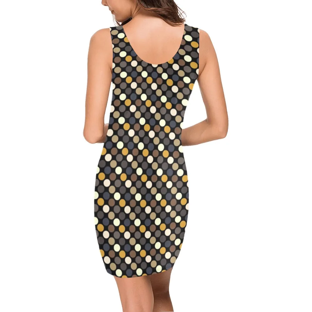 earthtone polka dot print 54 Medea Vest Dress (Model D06)