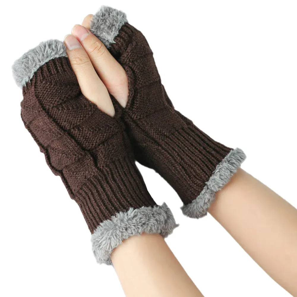 Fleece Knitted Fingerless Arm Warmers - Wool Warm & Fashionable for Women