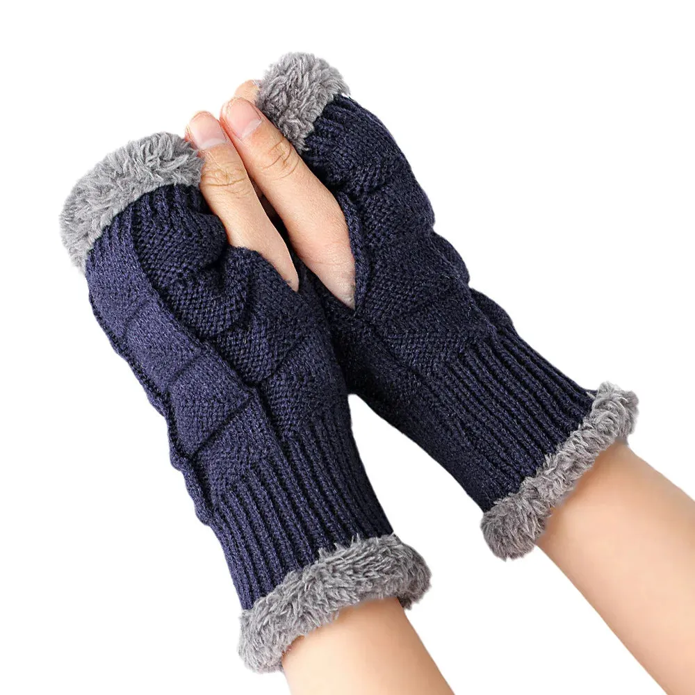 Fleece Knitted Fingerless Arm Warmers - Wool Warm & Fashionable for Women