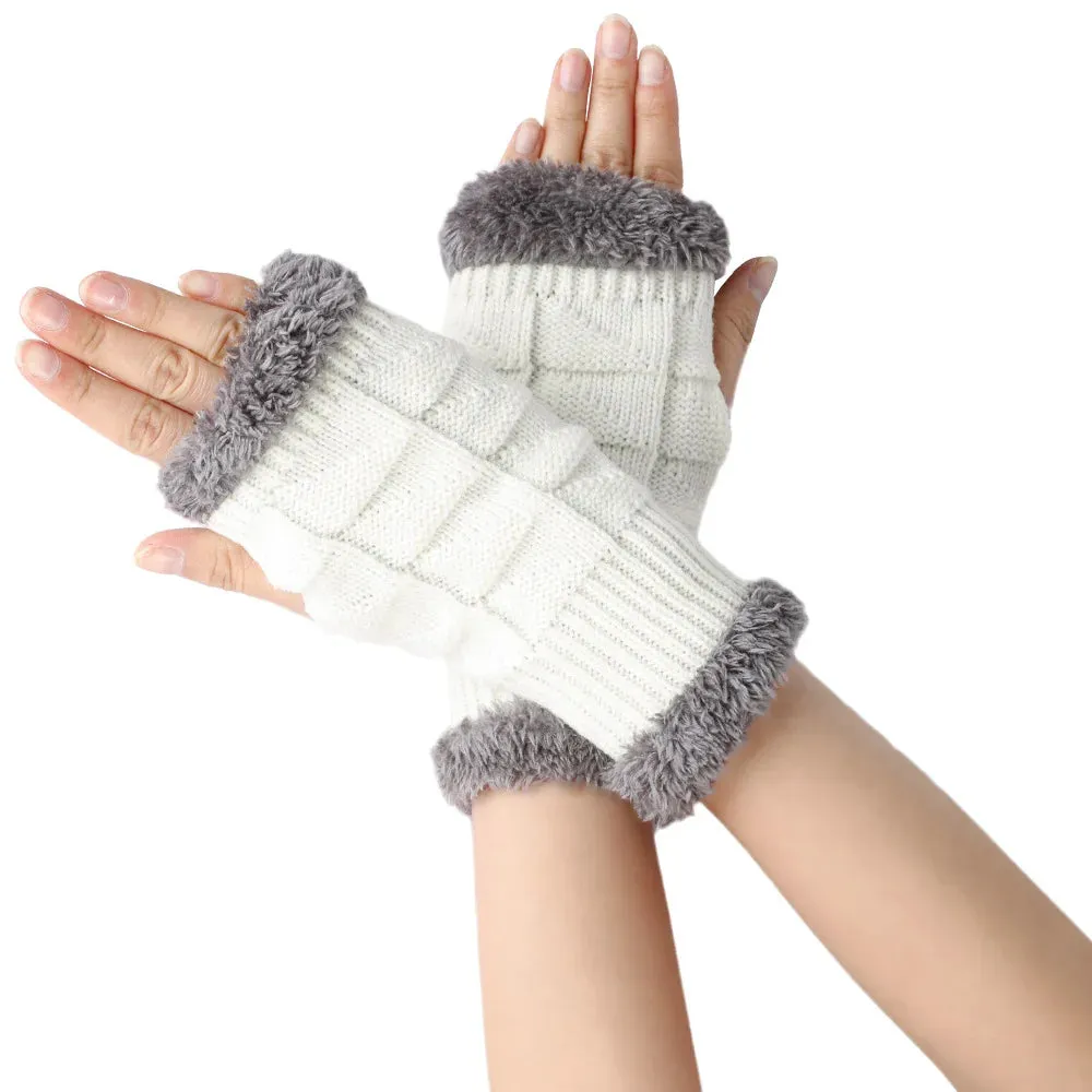 Fleece Knitted Fingerless Arm Warmers - Wool Warm & Fashionable for Women