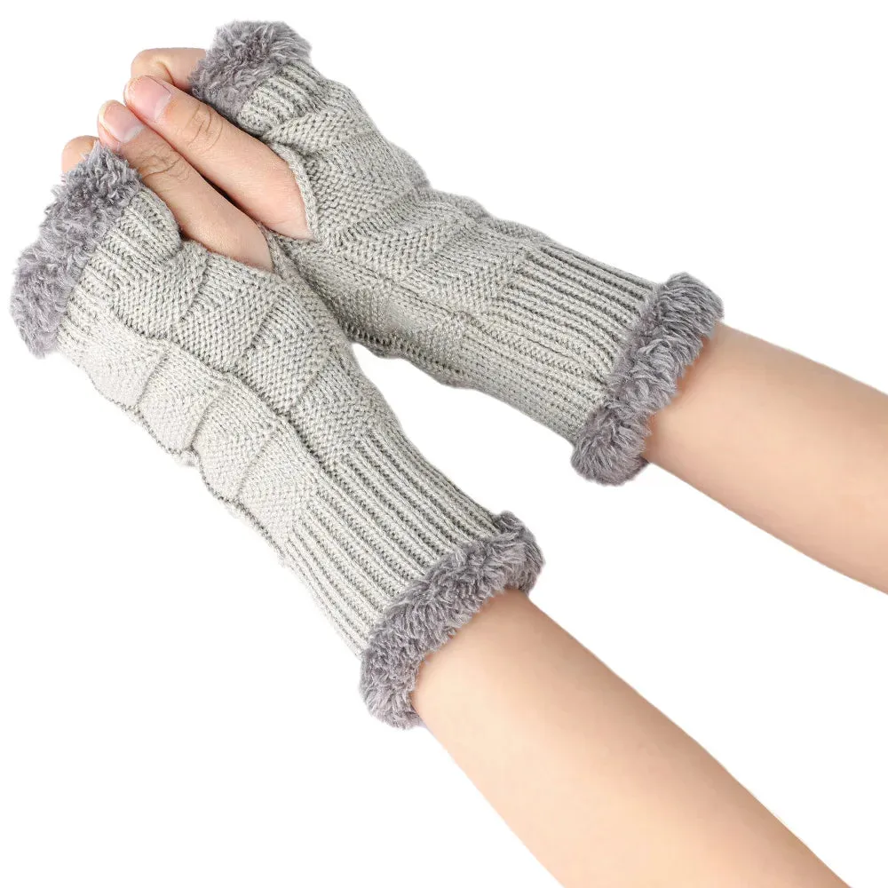 Fleece Knitted Fingerless Arm Warmers - Wool Warm & Fashionable for Women