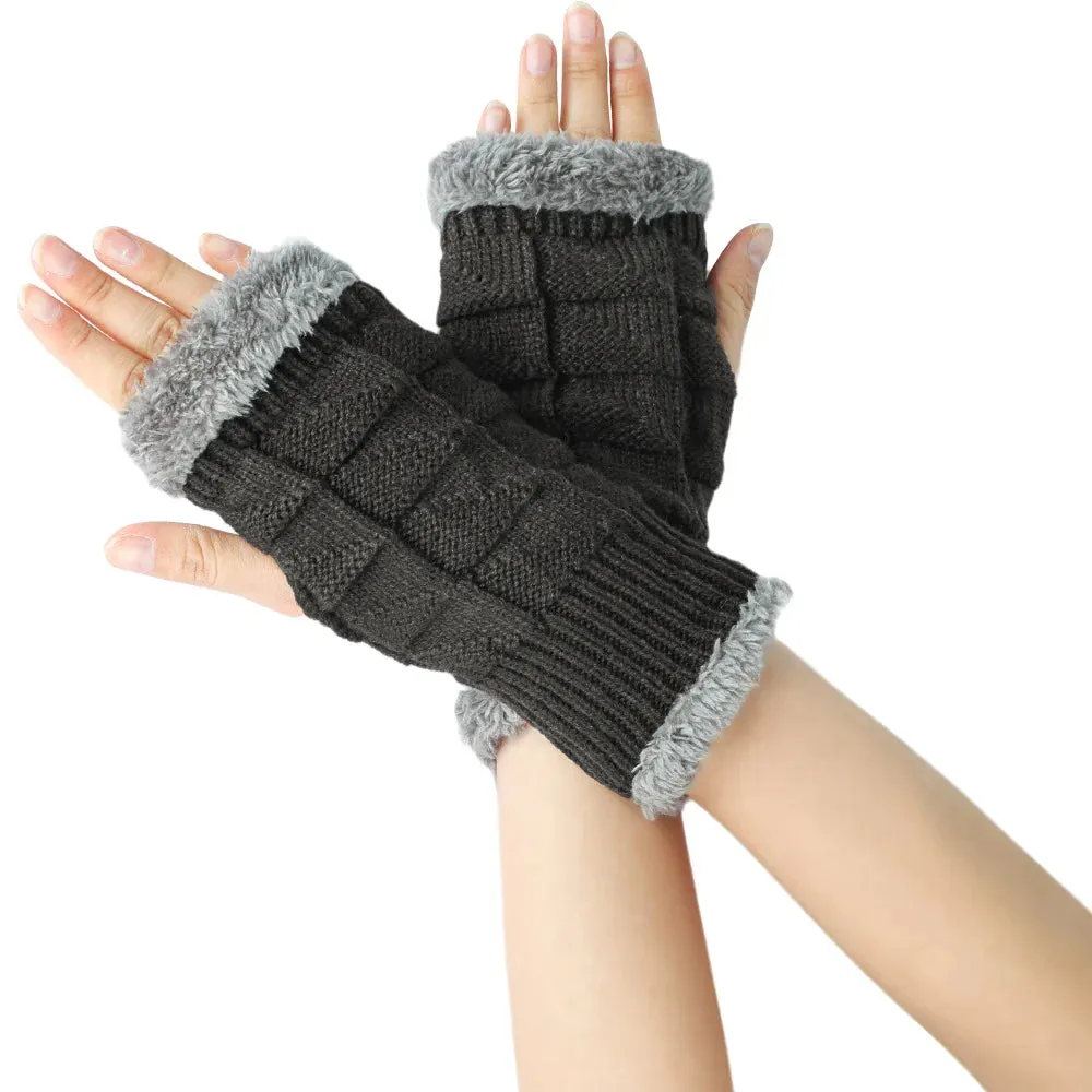Fleece Knitted Fingerless Arm Warmers - Wool Warm & Fashionable for Women