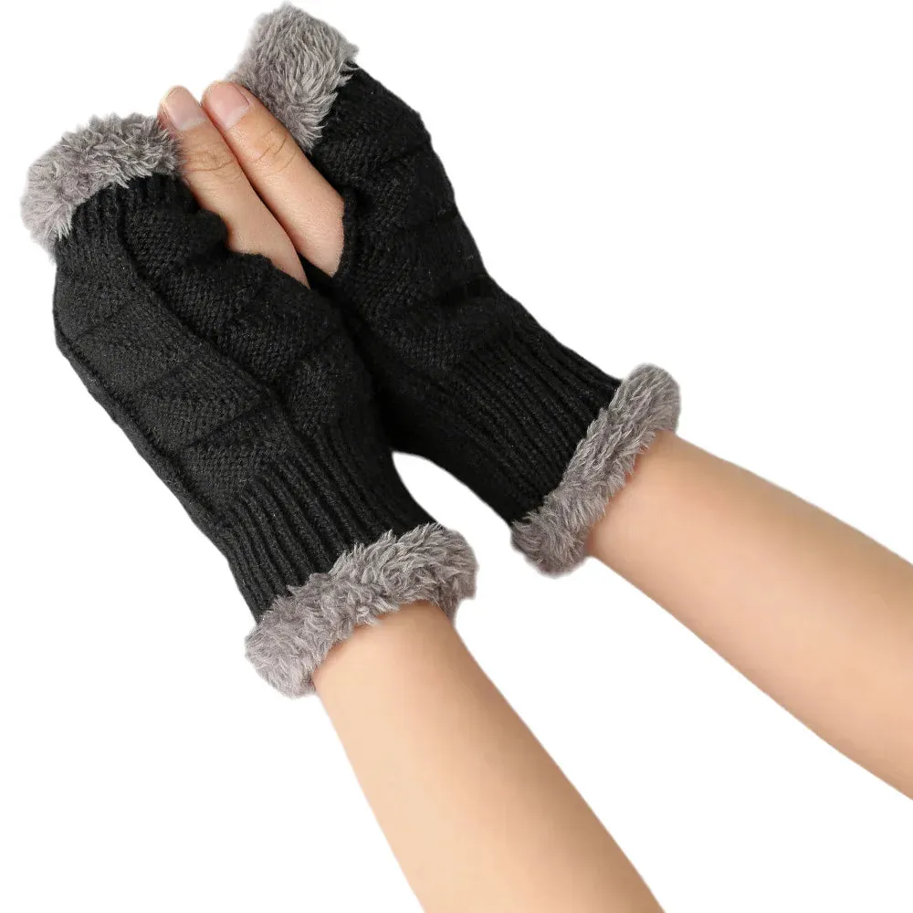 Fleece Knitted Fingerless Arm Warmers - Wool Warm & Fashionable for Women