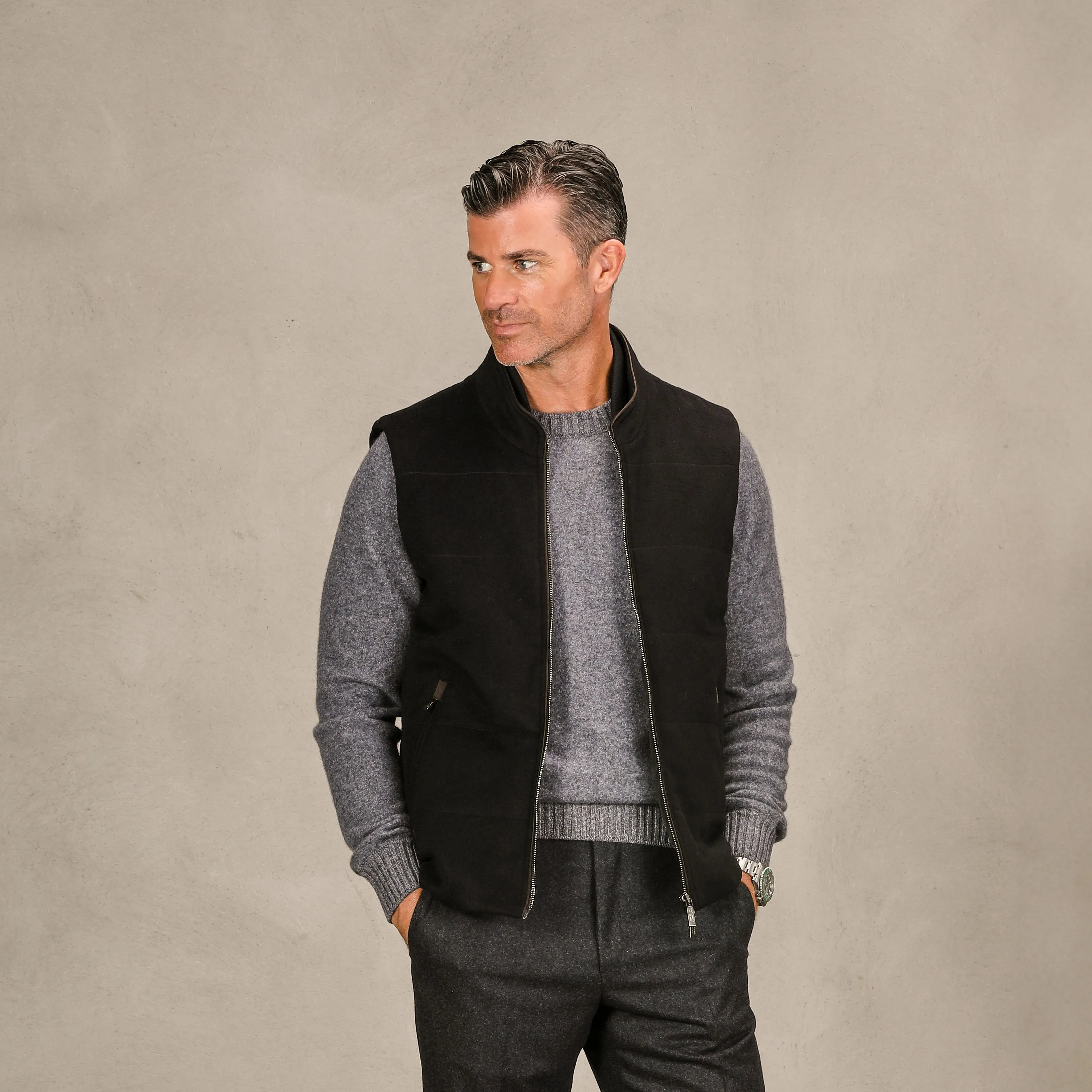 Grey Felted Cashmere Crewneck Sweater