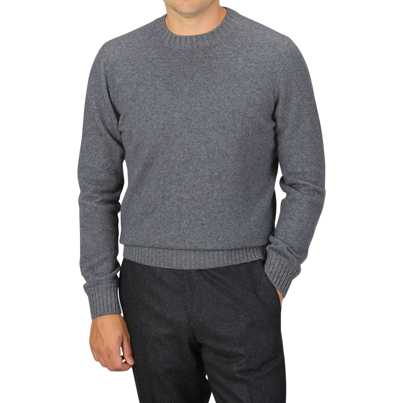 Grey Felted Cashmere Crewneck Sweater