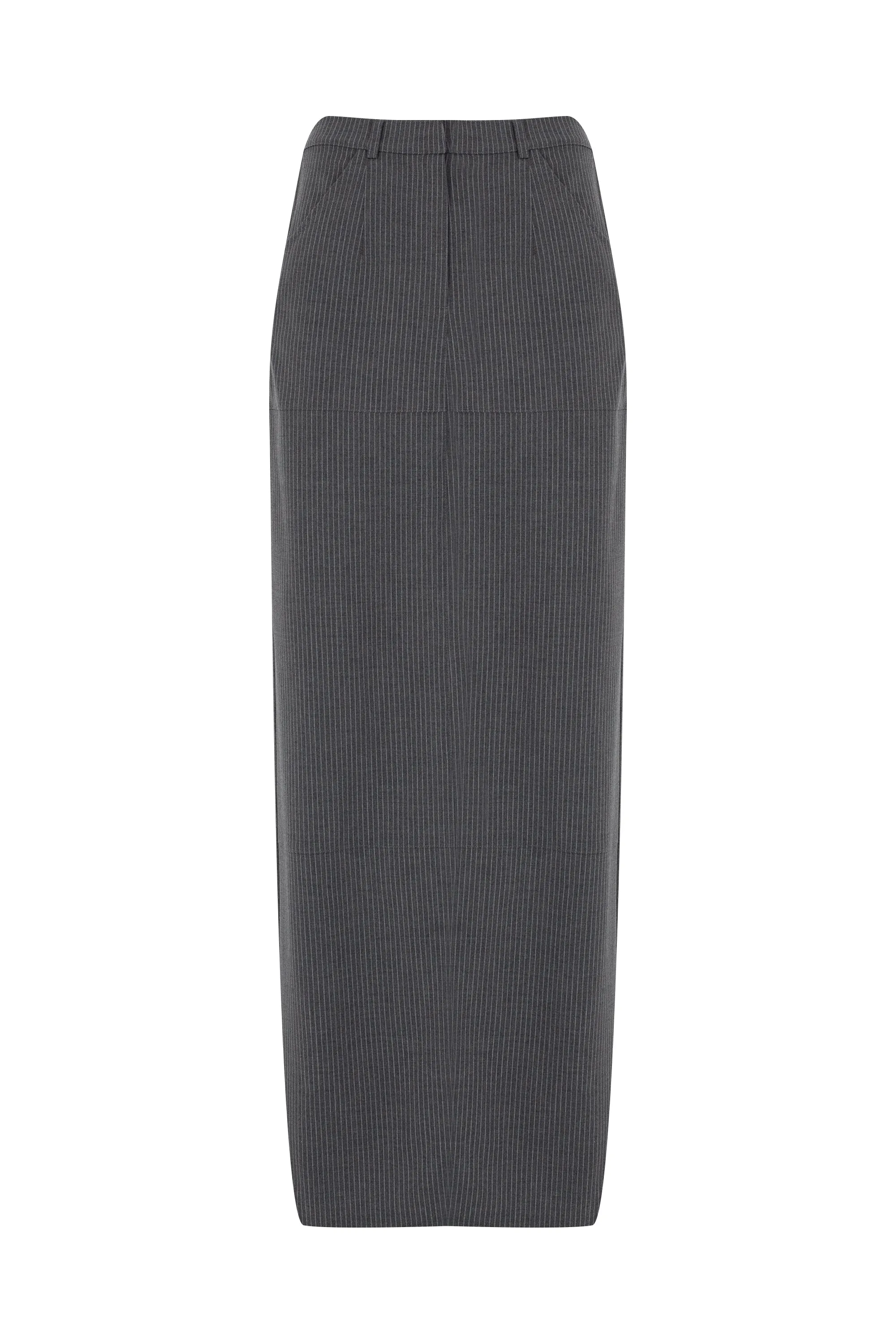 GREY STRIPED MAXI SKIRT WITH SLIT DETAIL