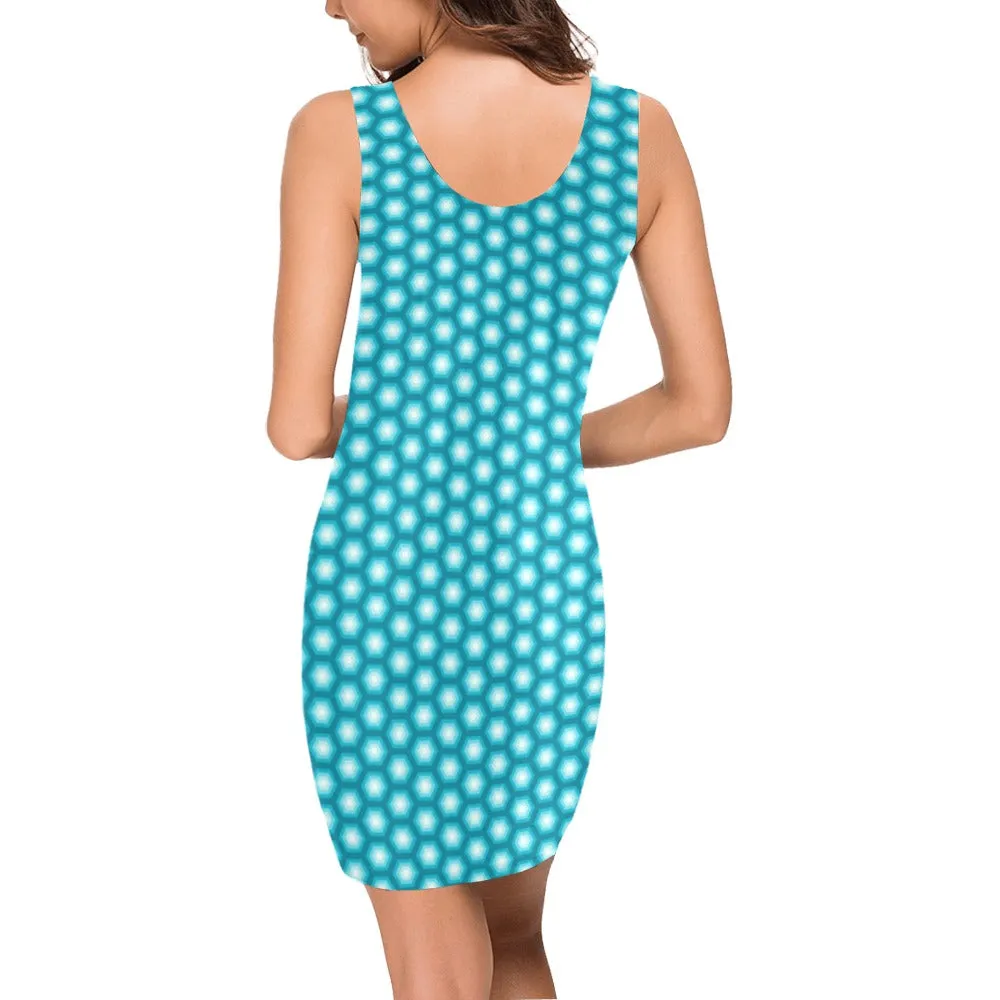 HEX PATTERN PRINT BLUE Medea Vest Dress (Model D06)