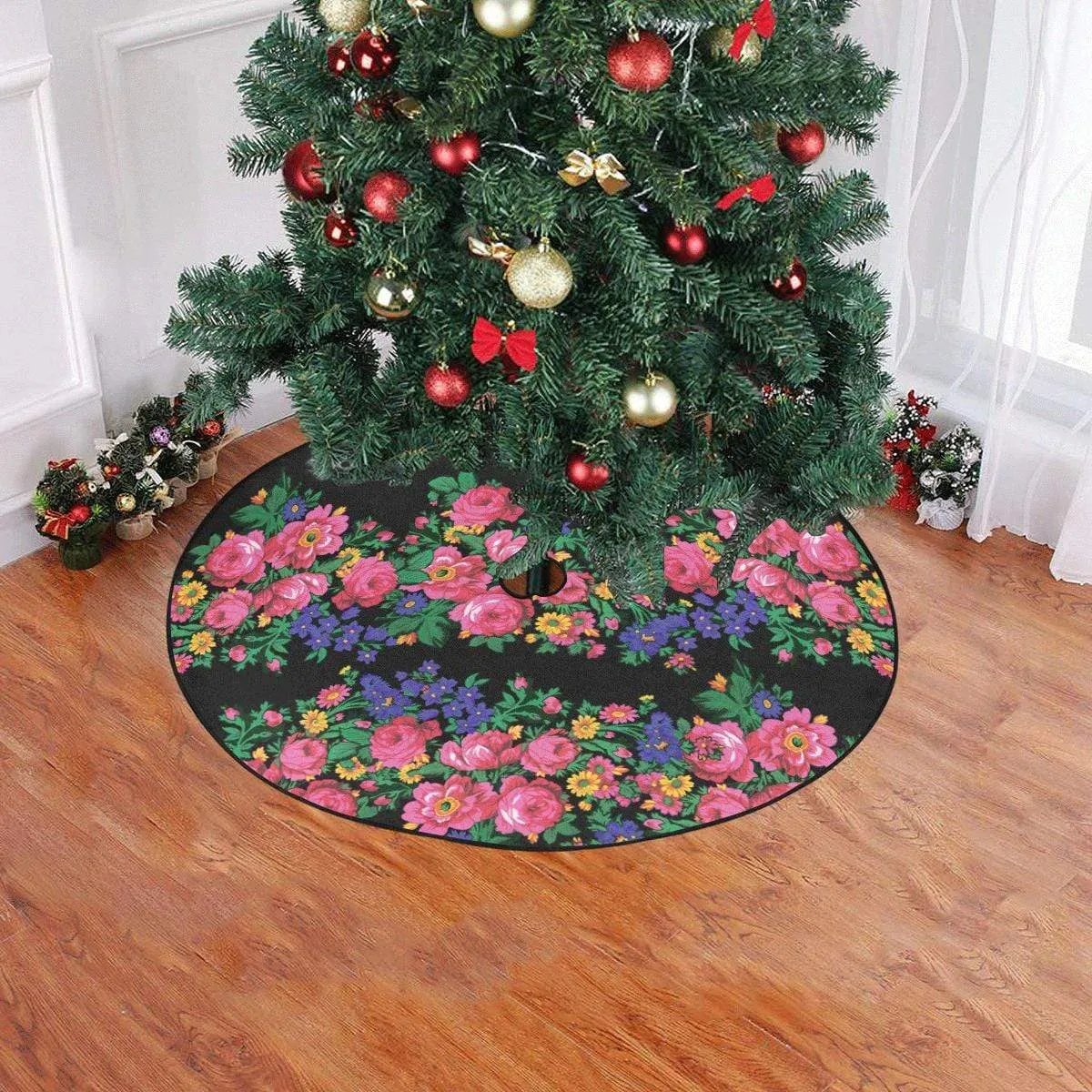 Kokum's Revenge-Black Christmas Tree Skirt 47" x 47"