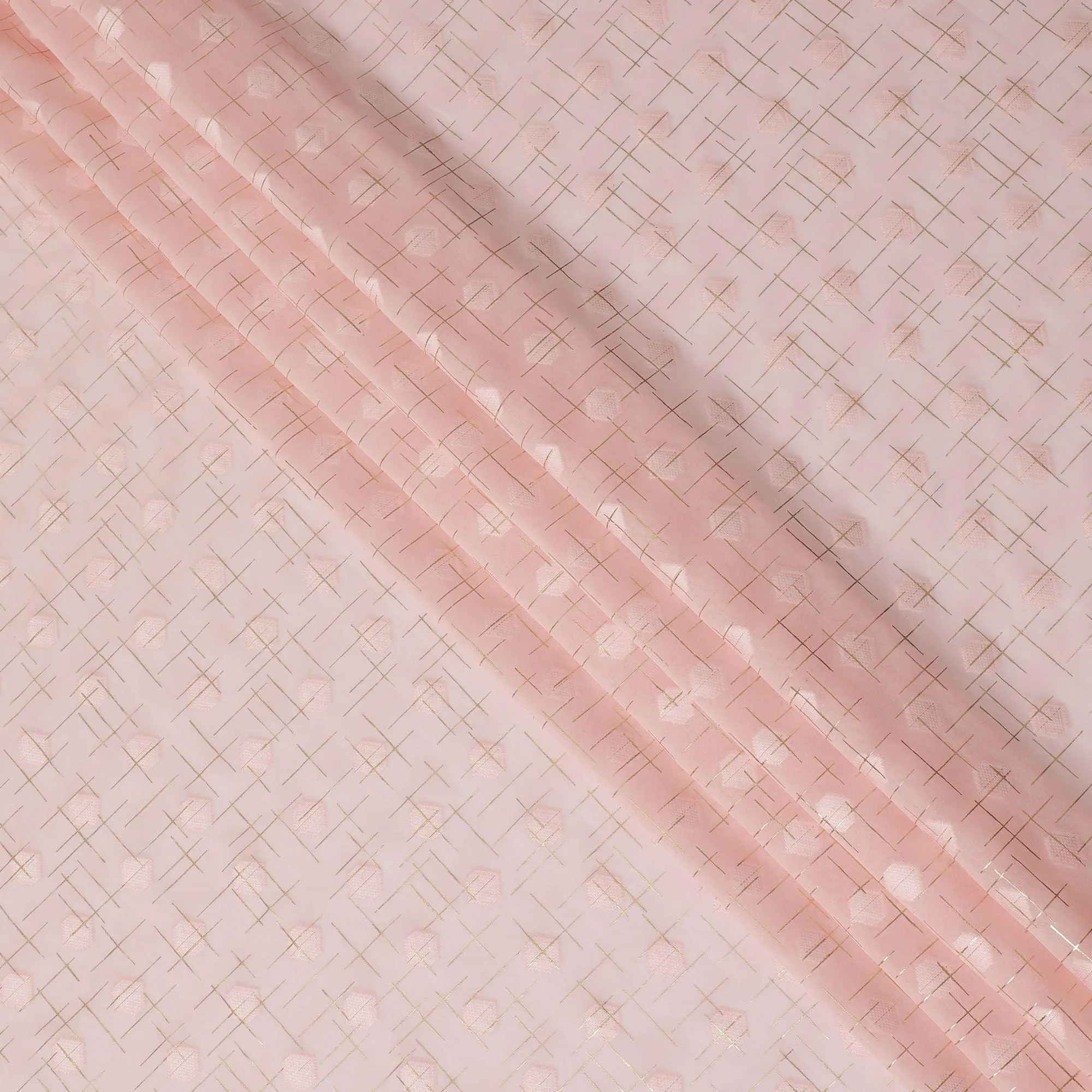 Lemonade pink cotton voile fabric with gold foil and jacquard in abstract design-D15752