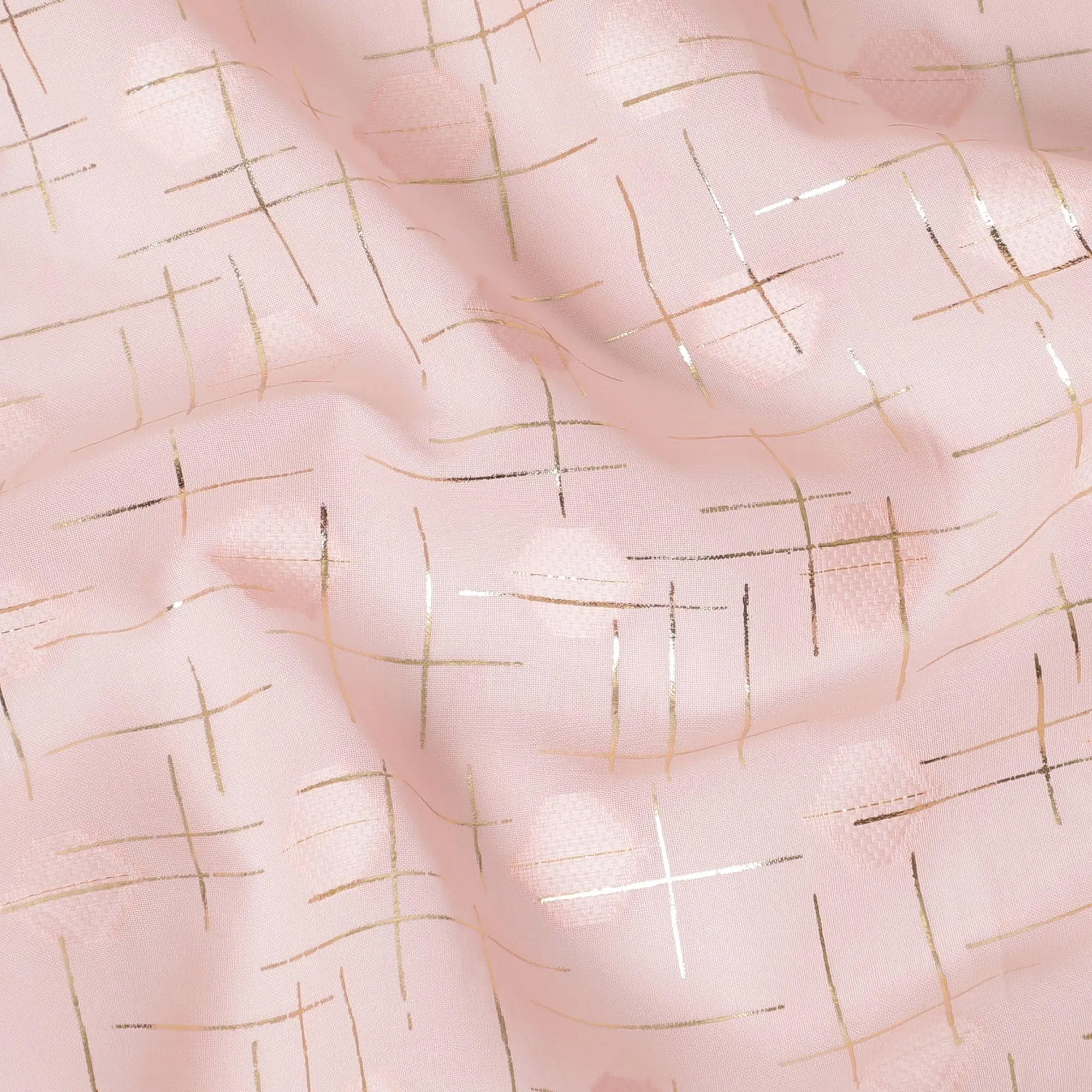 Lemonade pink cotton voile fabric with gold foil and jacquard in abstract design-D15752