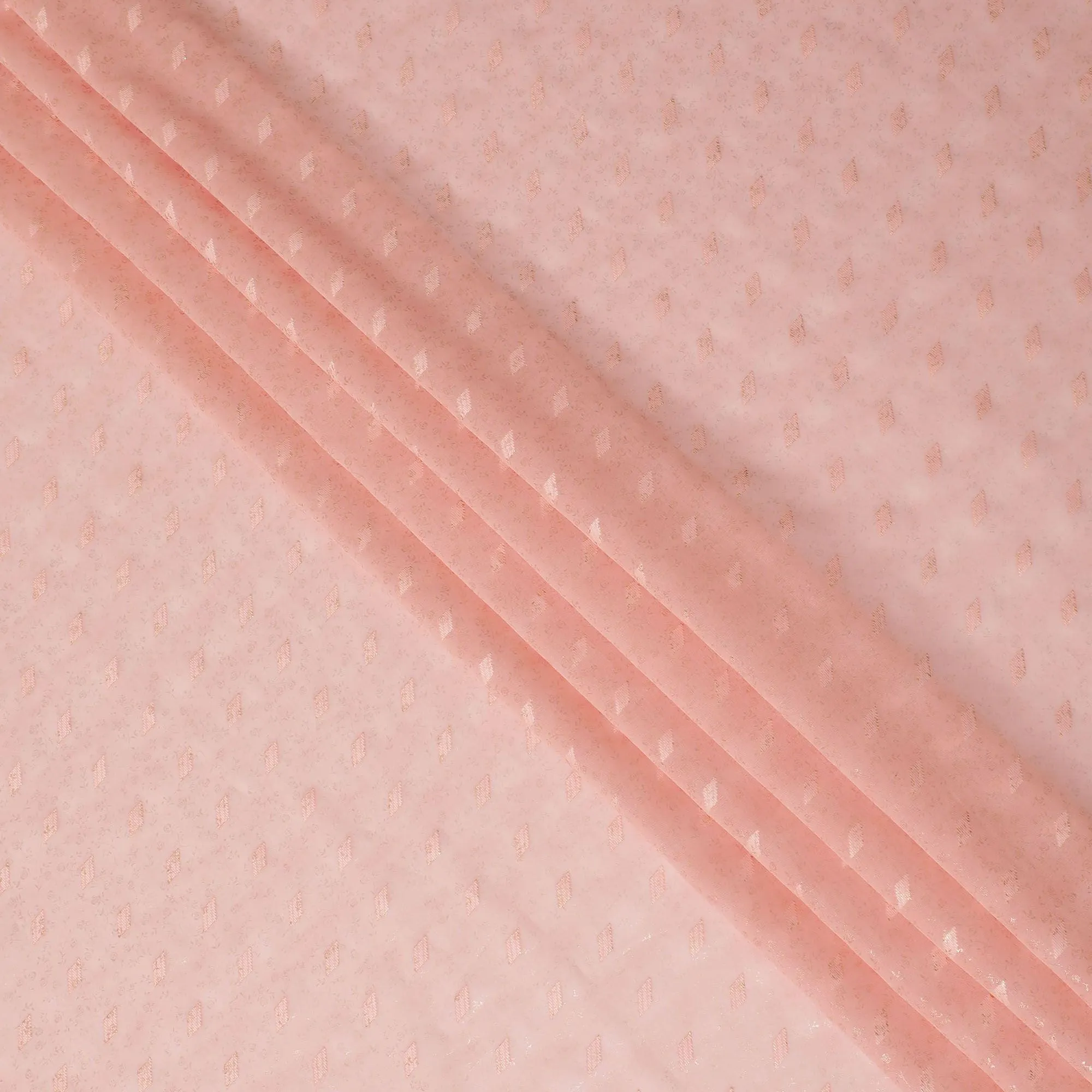 Lemonade pink cotton voile fabric with gold foil and jacquard in floral design-D15749