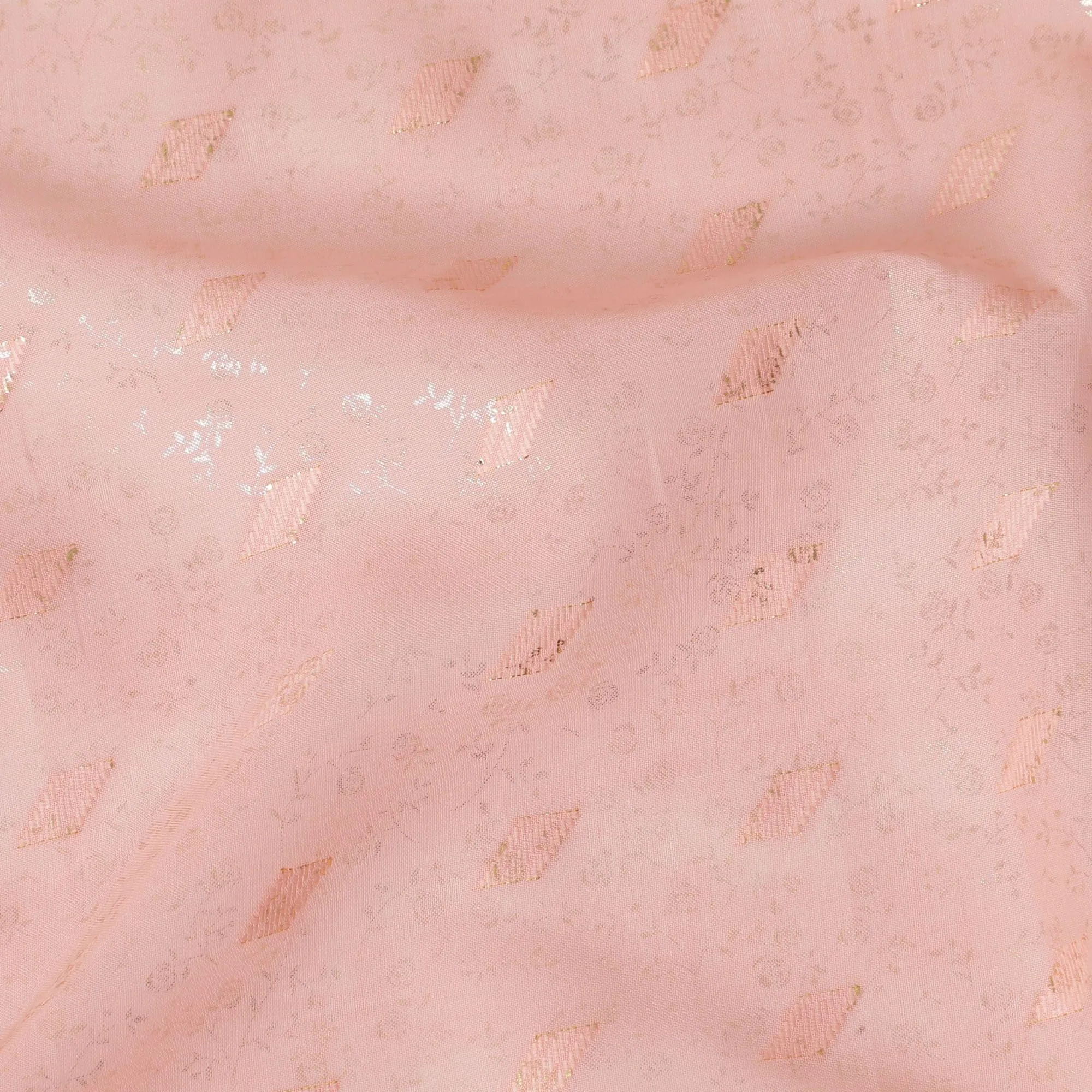 Lemonade pink cotton voile fabric with gold foil and jacquard in floral design-D15749