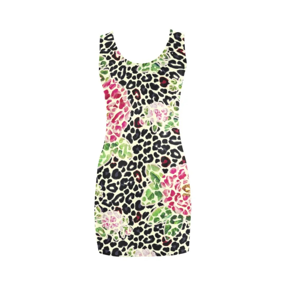 leopard rose print 2 Medea Vest Dress (Model D06)