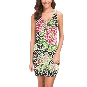 leopard rose print 2 Medea Vest Dress (Model D06)