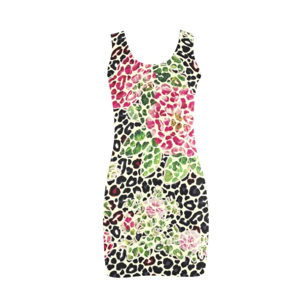 leopard rose print 2 Medea Vest Dress (Model D06)