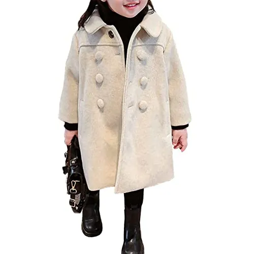 Little Girl Long Peacoat Dress Coat Button Trench Coat Winter Warm Jacket with Pocket Kids Casual Overcoat Outerwear 2-7Y(6-7 Years, Beige)