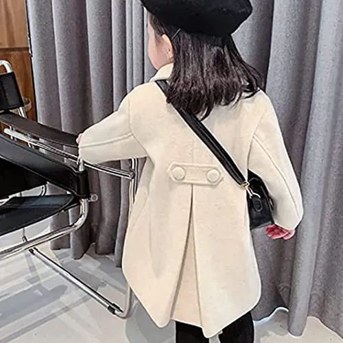 Little Girl Long Peacoat Dress Coat Button Trench Coat Winter Warm Jacket with Pocket Kids Casual Overcoat Outerwear 2-7Y(6-7 Years, Beige)