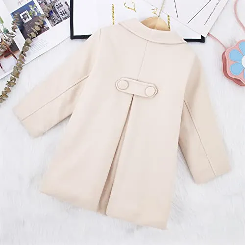 Little Girl Long Peacoat Dress Coat Button Trench Coat Winter Warm Jacket with Pocket Kids Casual Overcoat Outerwear 2-7Y(6-7 Years, Beige)