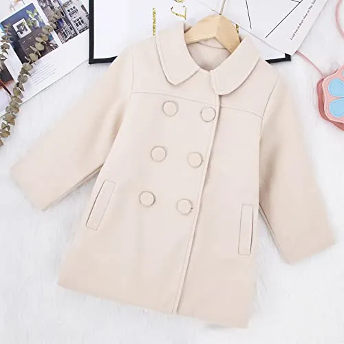 Little Girl Long Peacoat Dress Coat Button Trench Coat Winter Warm Jacket with Pocket Kids Casual Overcoat Outerwear 2-7Y(6-7 Years, Beige)